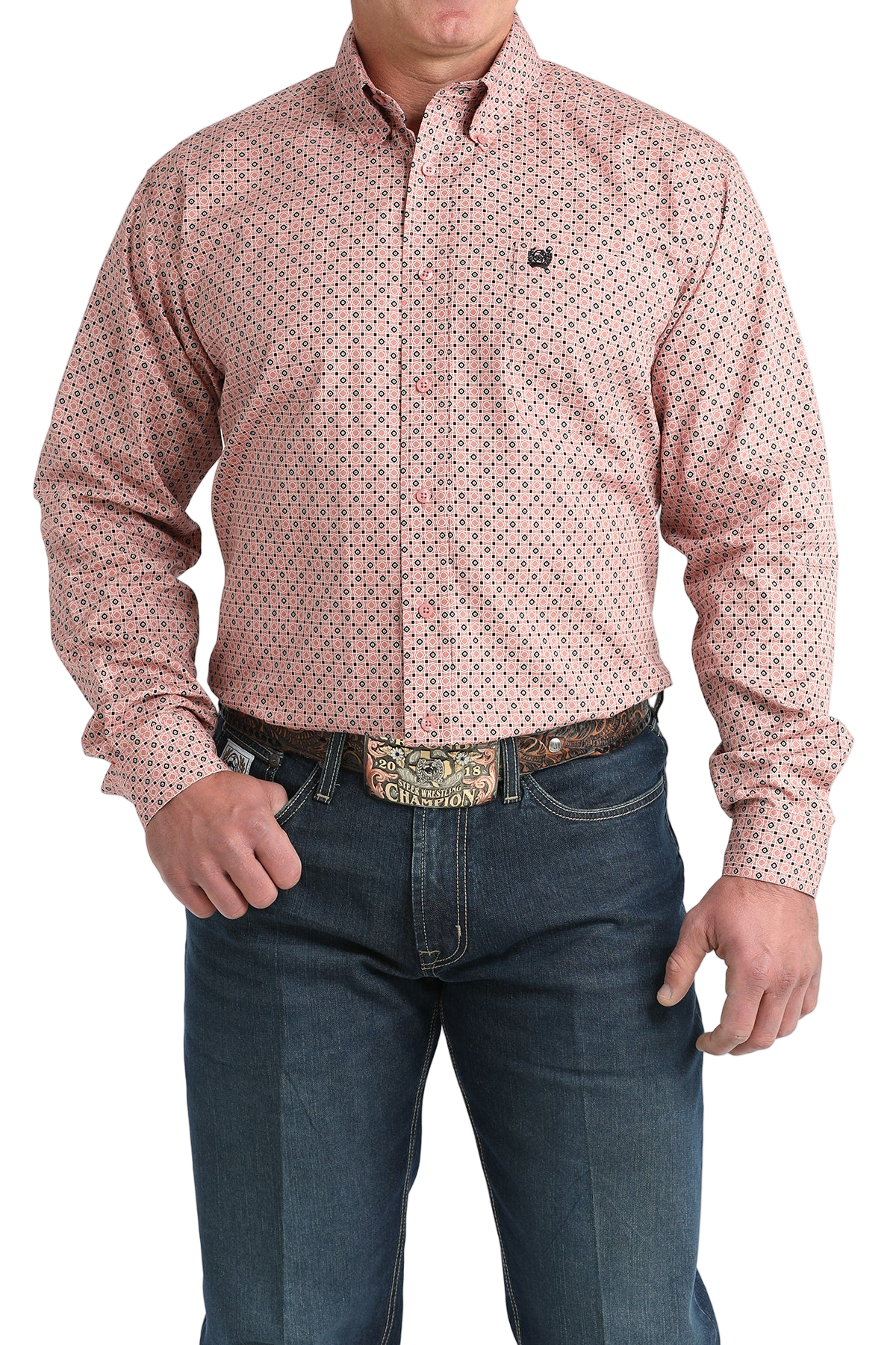 CINCH MEN'S PRINT SHIRT - PINK**FINAL SALE**