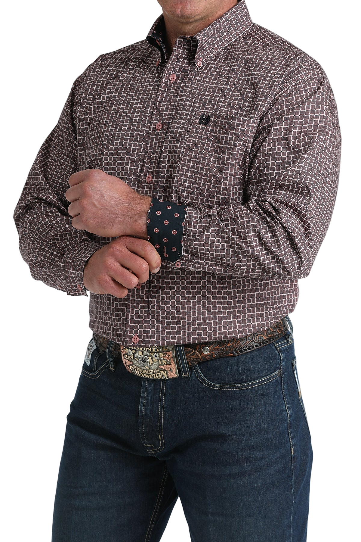 CINCH MEN'S PRINT SHIRT - PINK**FINAL SALE**