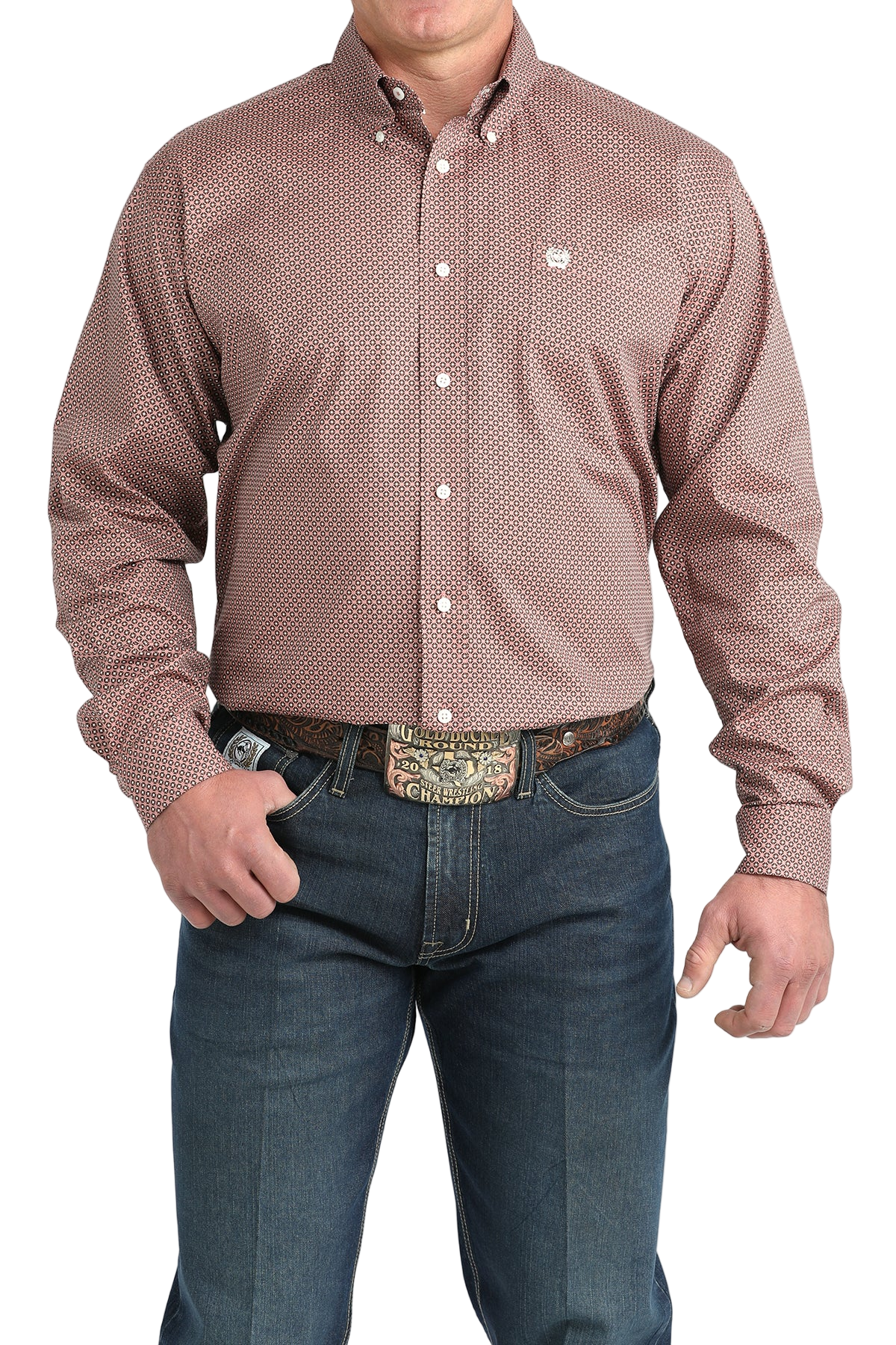 CINCH MEN'S PRINT SHIRT - PINK**FINAL SALE**