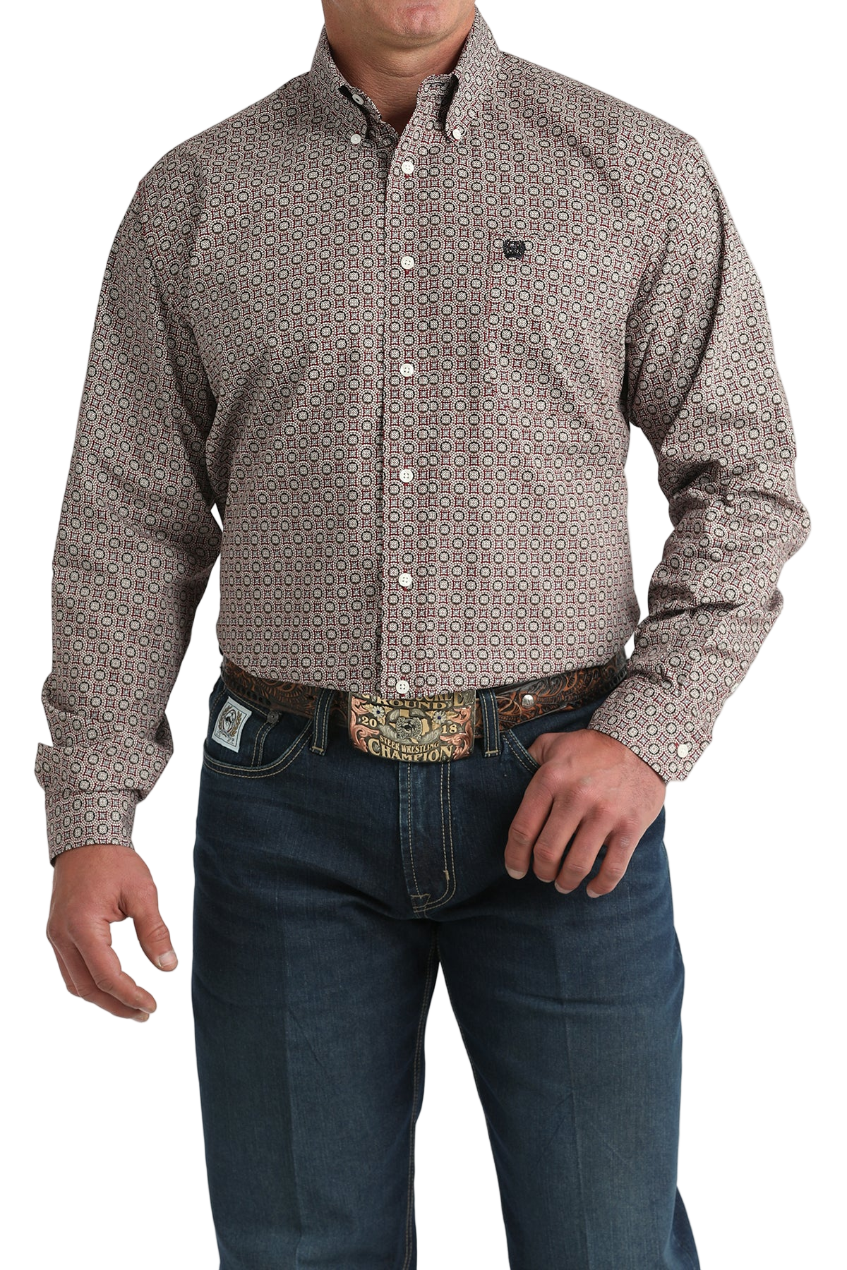 CINCH MEN'S PRINT SHIRT - BURGUNDY**FINAL SALE**