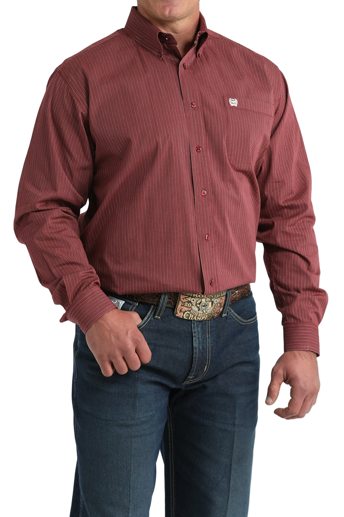 CINCH MEN'S STRIPE SHIRT - BURGUNDY**FINAL SALE**