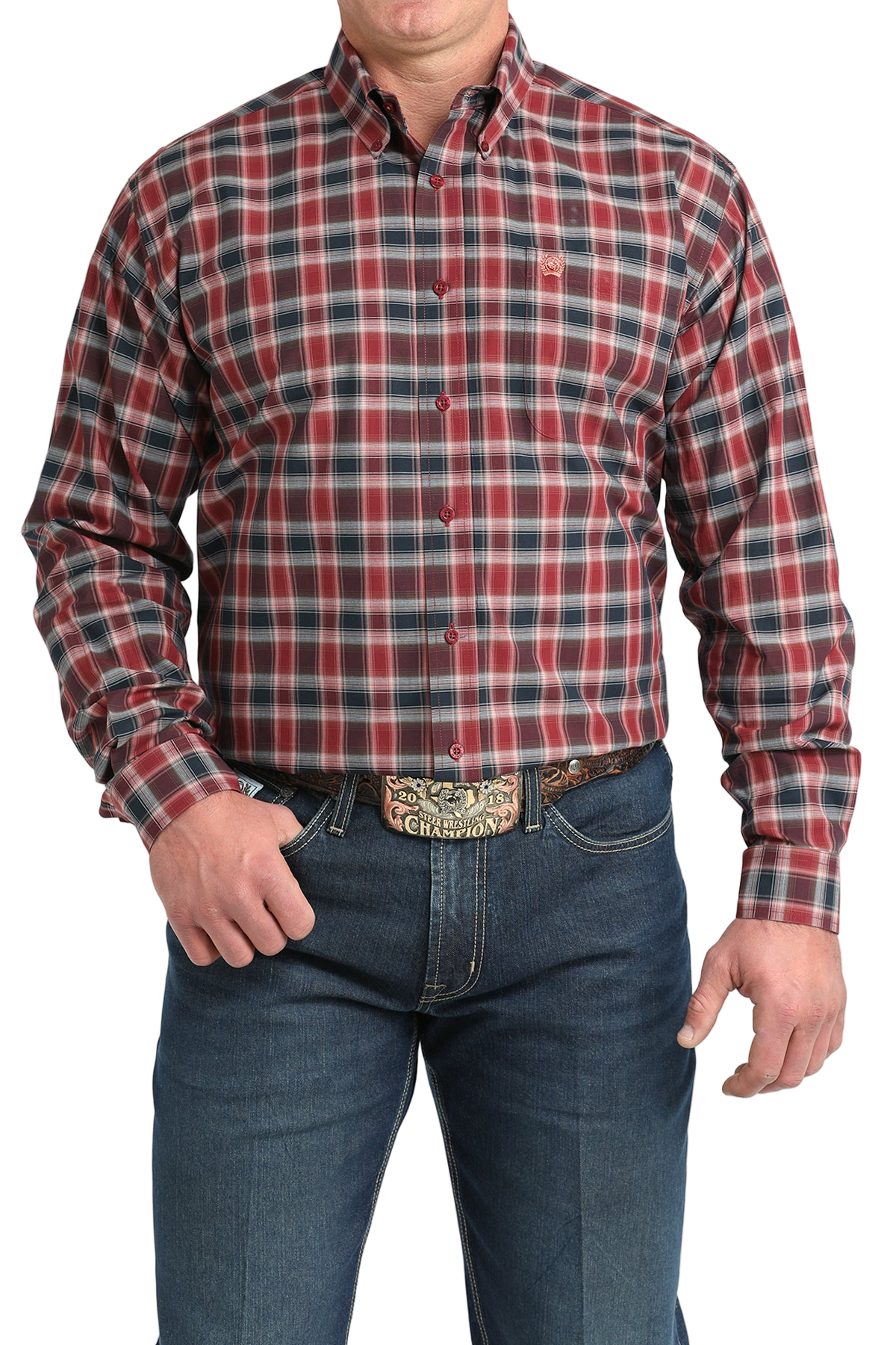 CINCH MEN'S PLAID SHIRT - BURGUNDY**FINAL SALE**