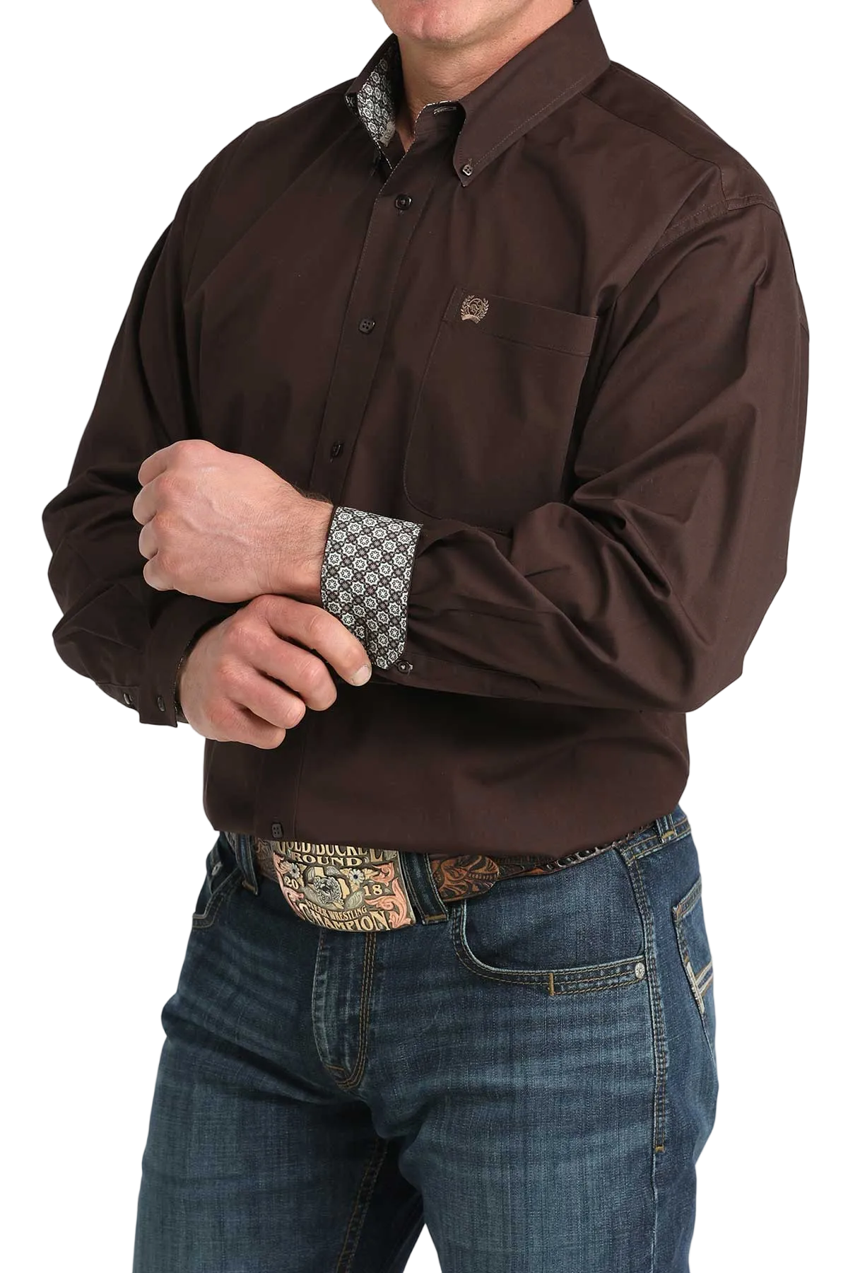 CINCH MENS LONG SLEEVE SOLID SHIRT - BROWN