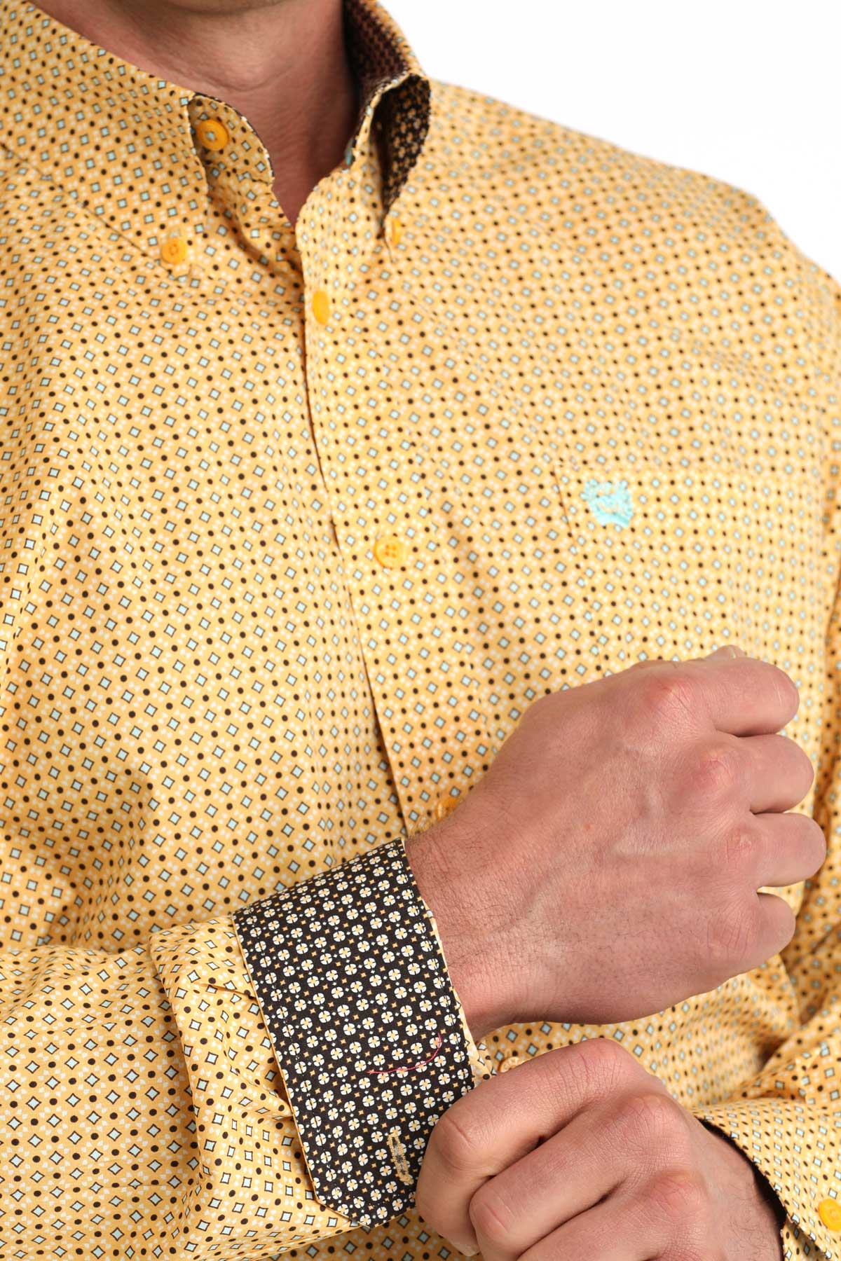 CINCH MENS LONG SLEEVE PRINT SHIRT - YELLOW