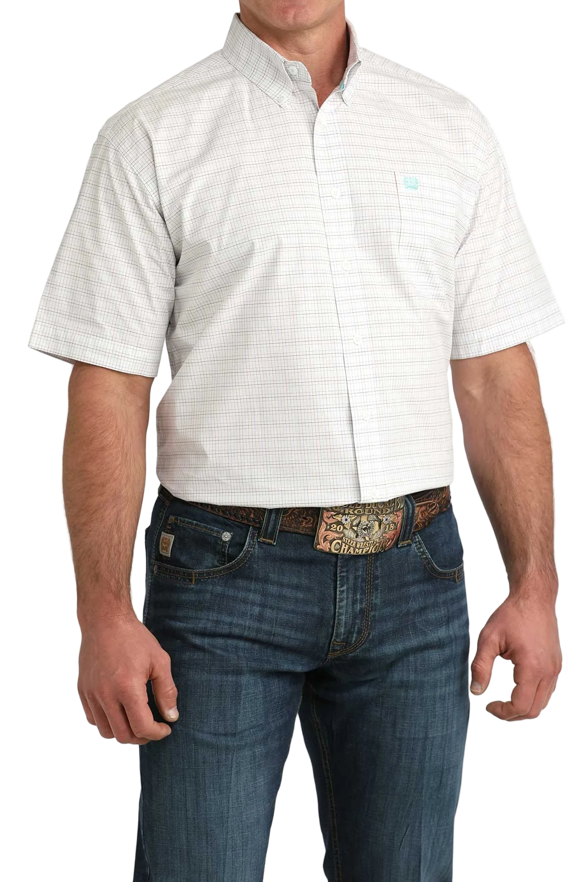 CINCH MENS SHORT SLEEVE PLAID SHIRT - WHITE
