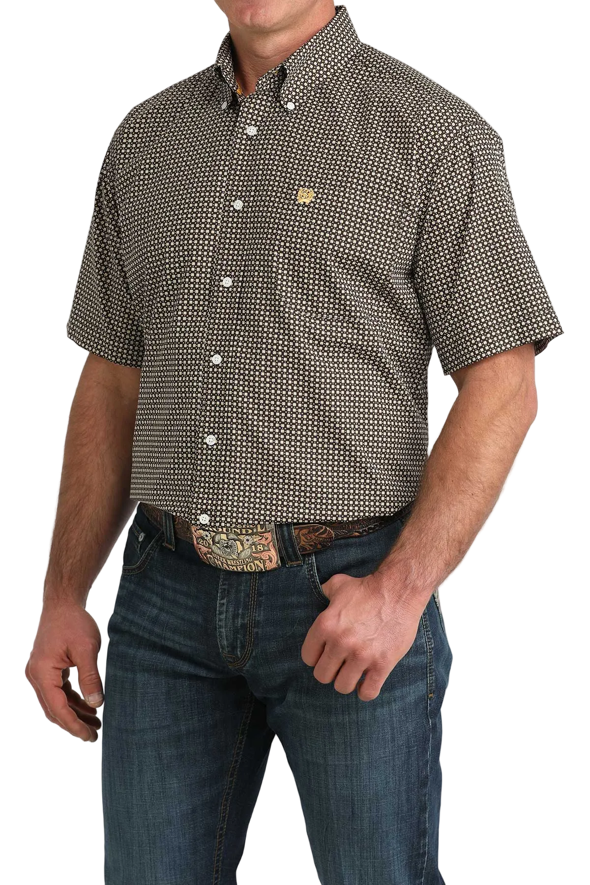 CINCH MENS SHORT SLEEVE PRINT SHIRT - BROWN