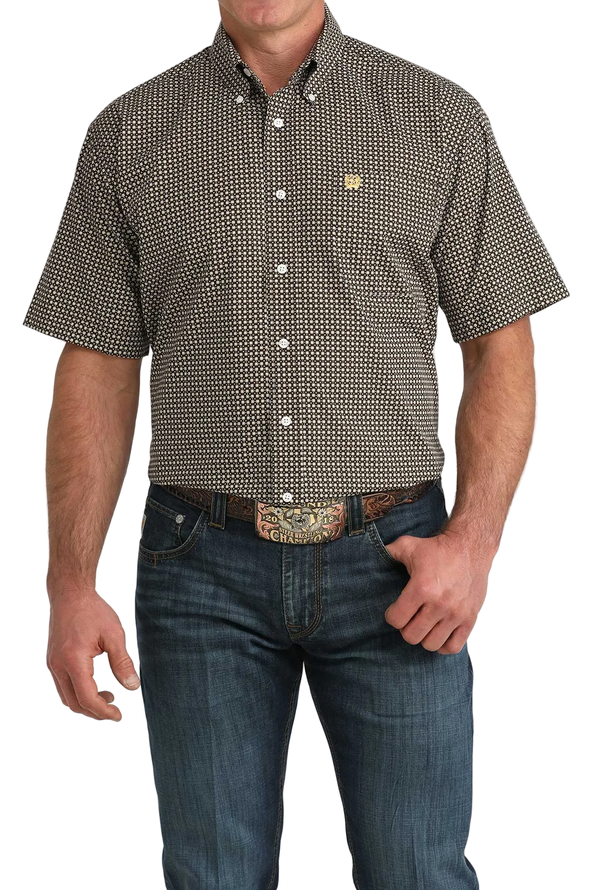 CINCH MENS SHORT SLEEVE PRINT SHIRT - BROWN