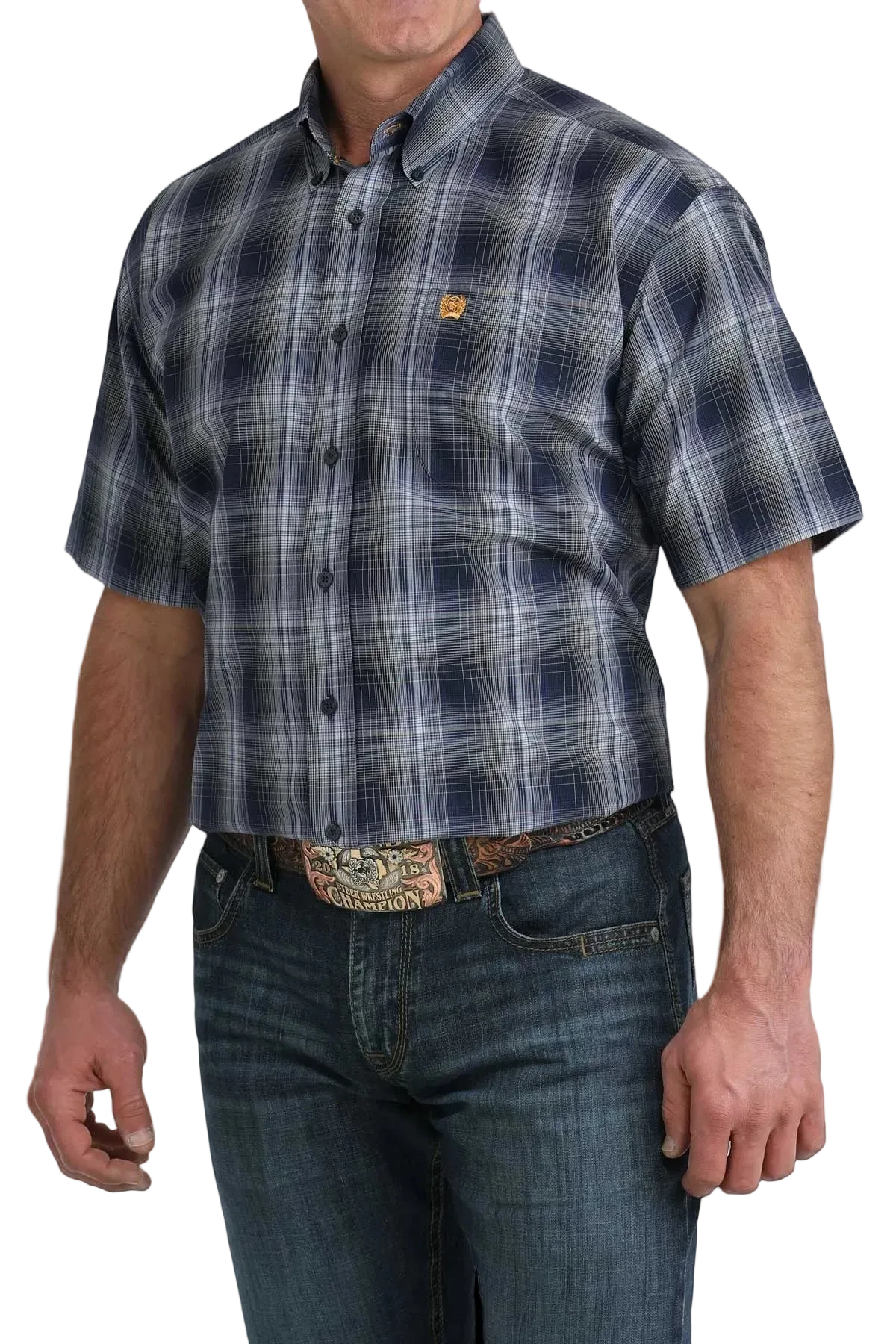 CINCH MENS SHORT SLEEVE PLAID - BLUE