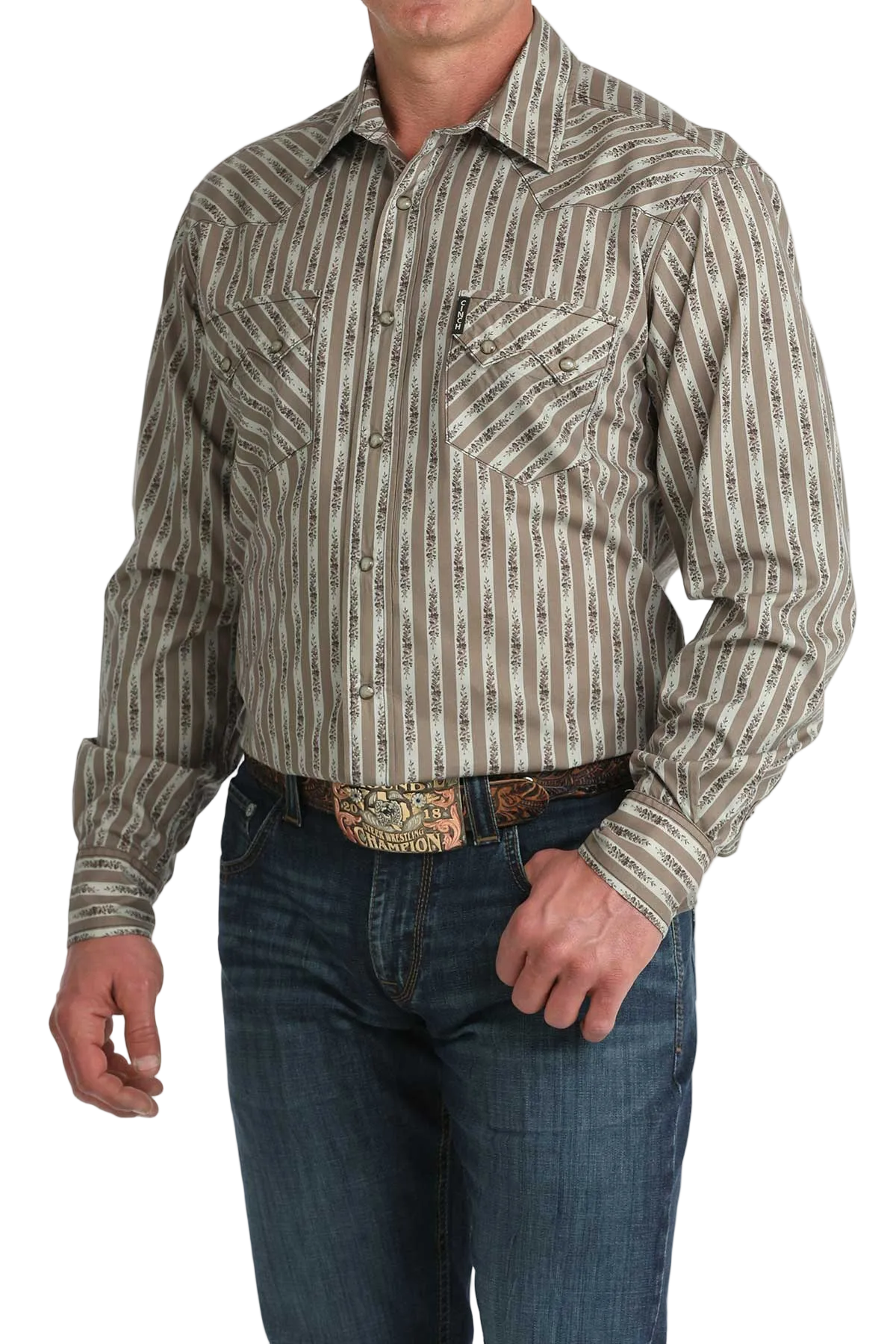CINCH MENS LONG SLEEVE PRINT WESTERN SHIRT - KHAKI