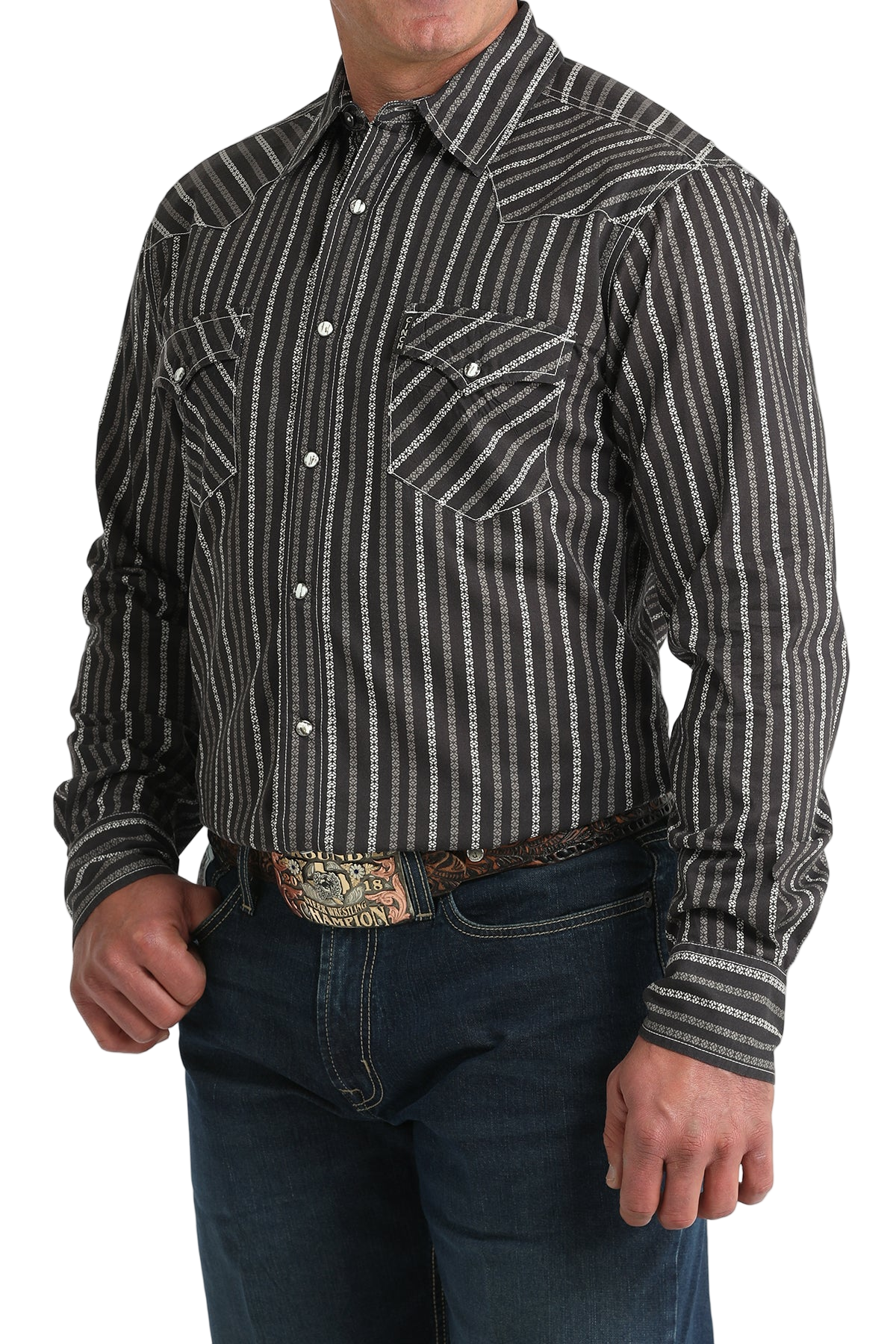 CINCH MEN'S STRIPED WESTERN SHIRT - BROWN**FINAL SALE**