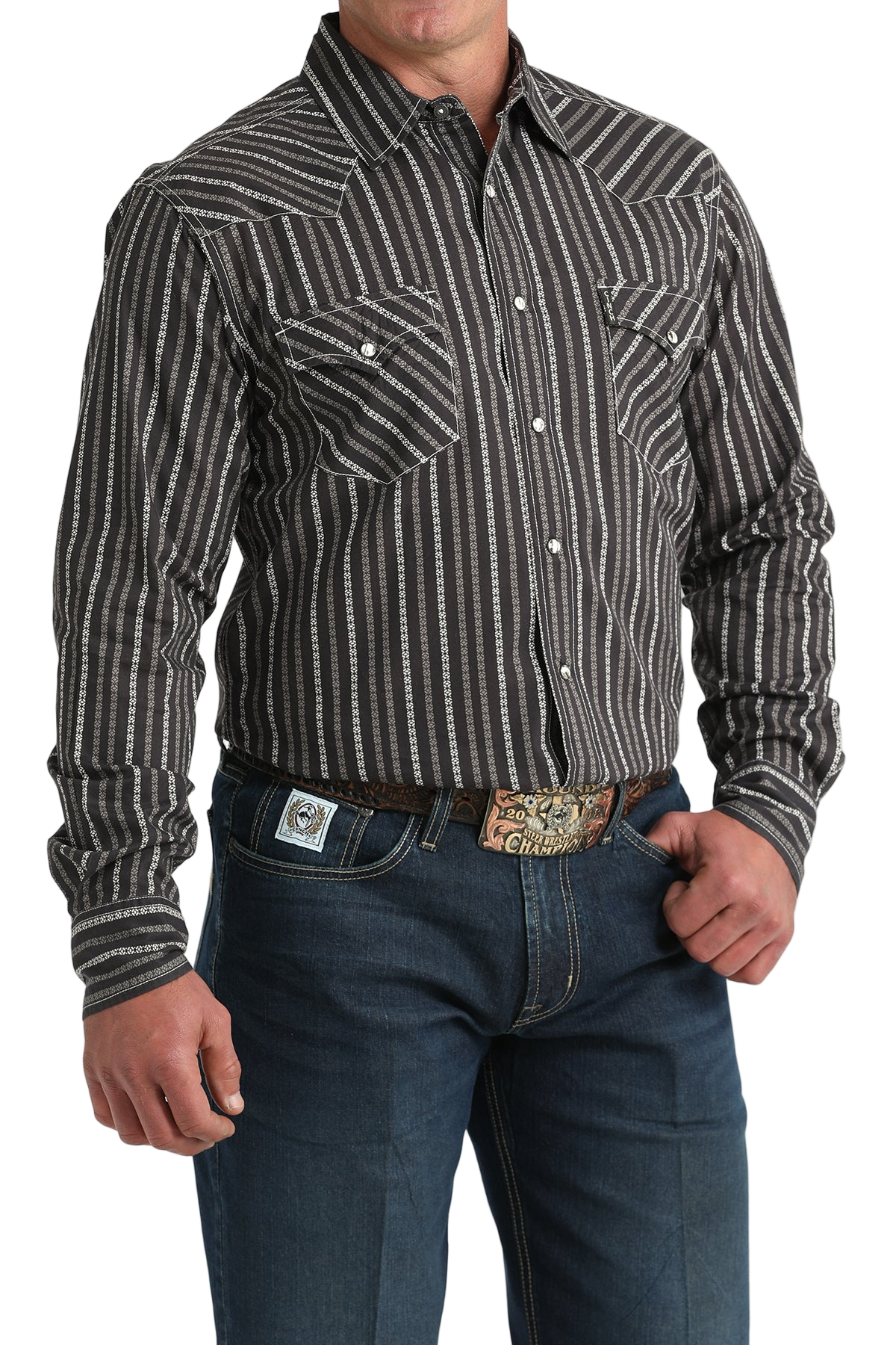 CINCH MEN'S STRIPED WESTERN SHIRT - BROWN**FINAL SALE**