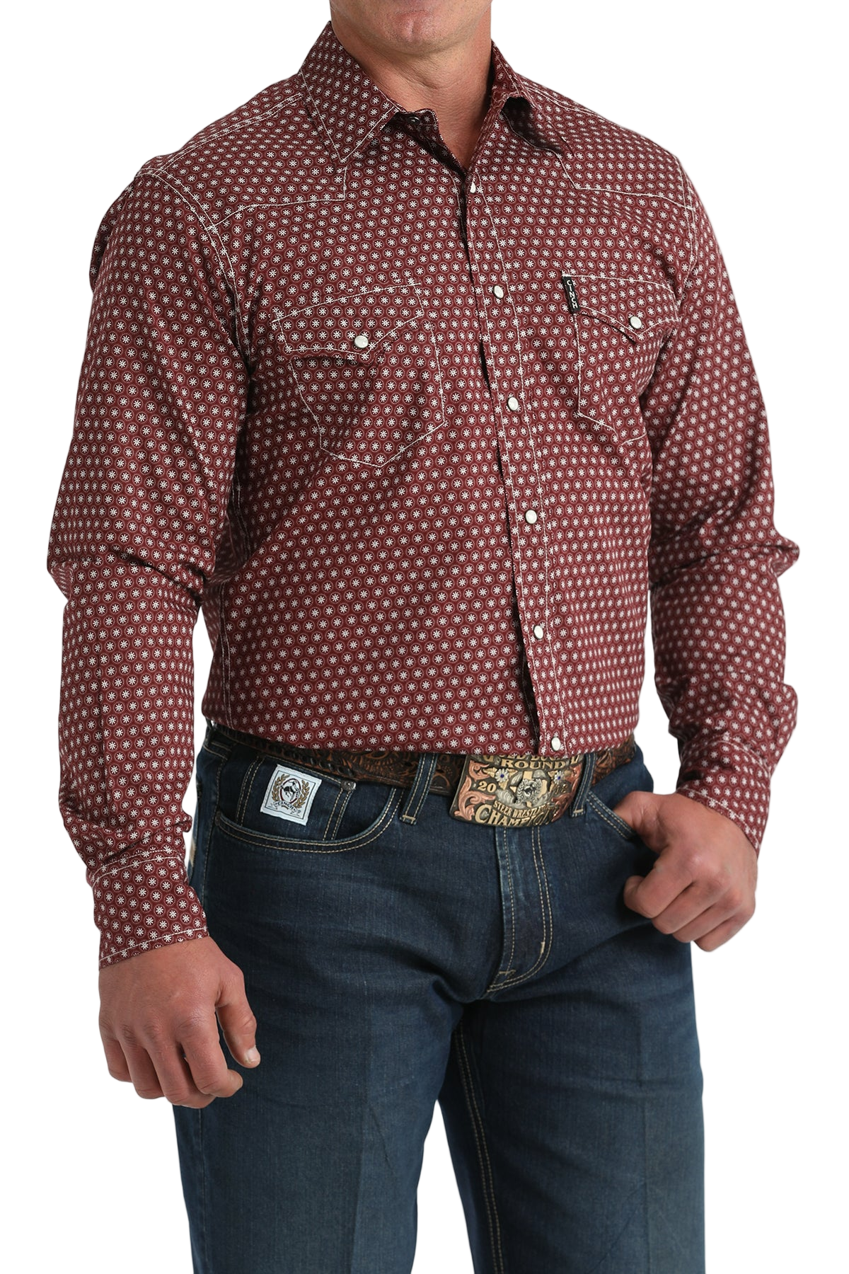 CINCH MEN'S PRINT WESTERN SHIRT - BURGUNDY**FINAL SALE**