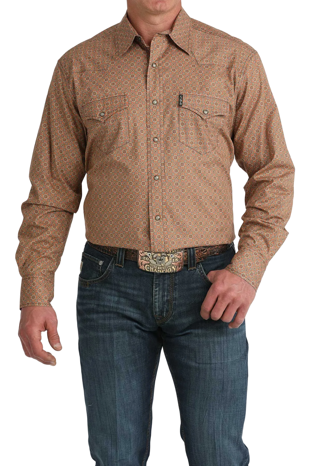 CINCH MENS LONG SLEEVE PRINT WESTERN SHIRT - ORANGE