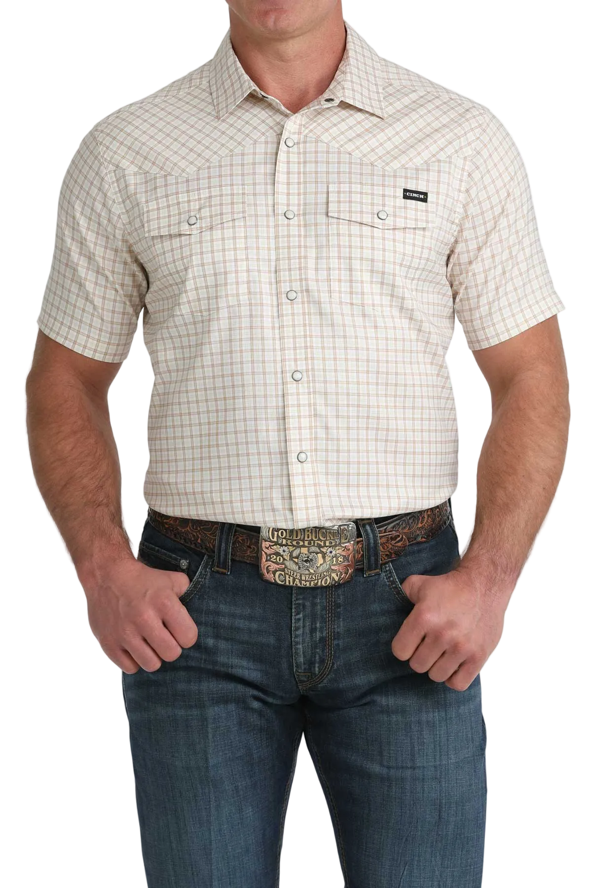 CINCH MENS SHORT SLEEVE CAMP SHIRT - WHITE