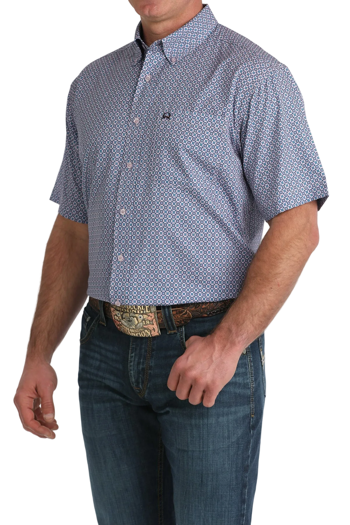 CINCH MENS SHORT SLEEVE PRINT ARENAFLEX SHIRT - PURPLE
