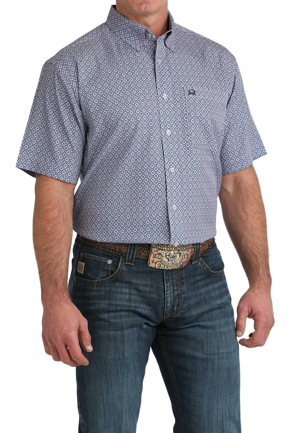 CINCH MENS SHORT SLEEVE PRINT ARENAFLEX SHIRT - PURPLE