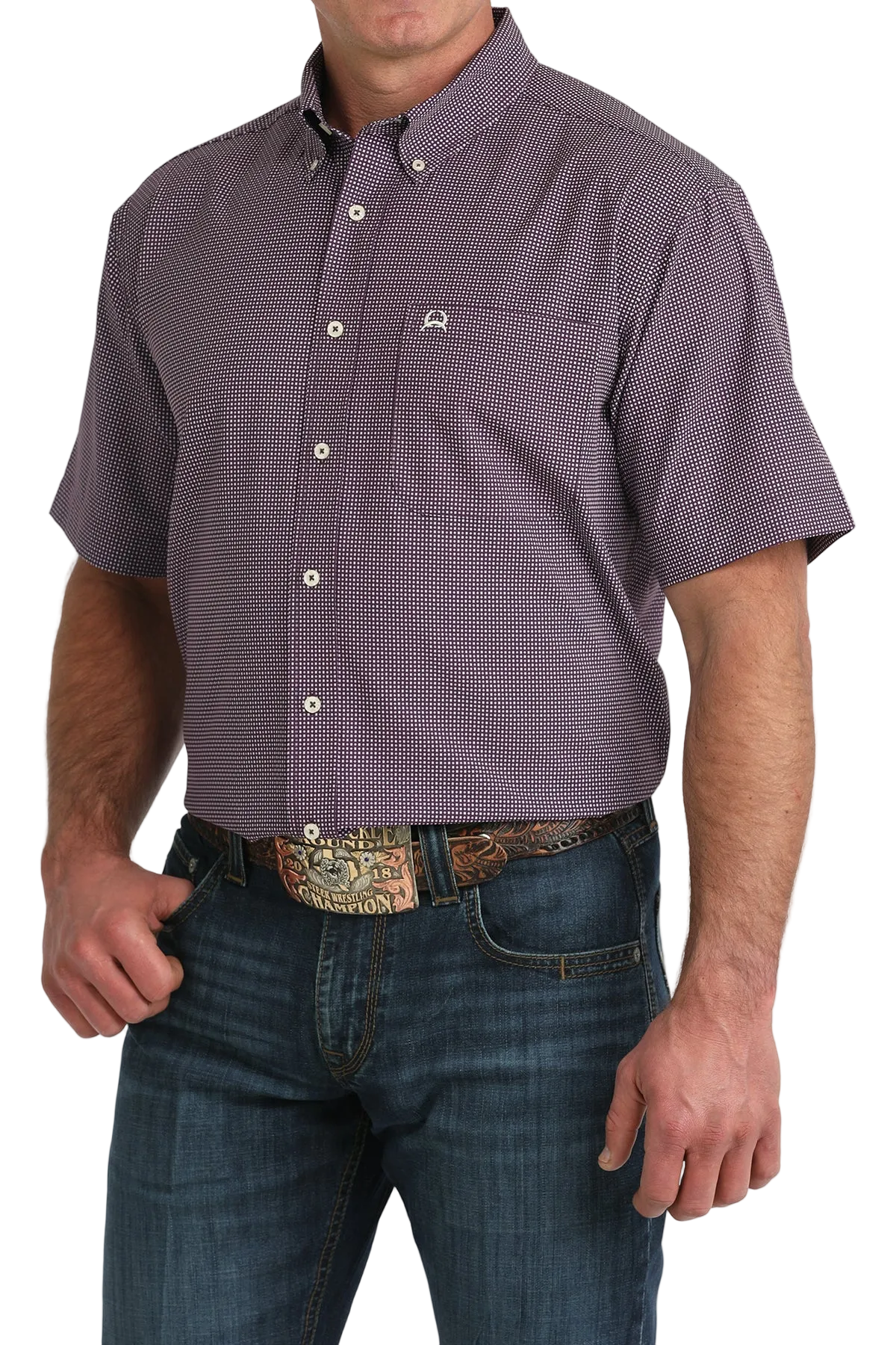 CINCH MENS SHORT SLEEVE PRINT ARENAFLEX SHIRT - PURPLE