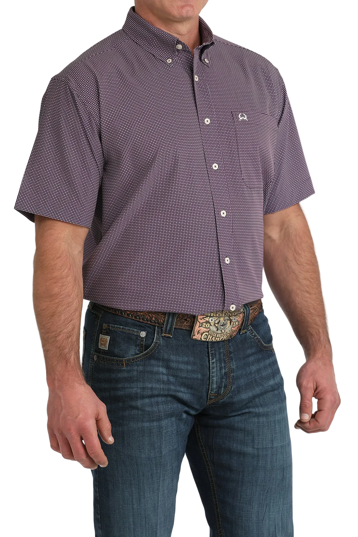 CINCH MENS SHORT SLEEVE PRINT ARENAFLEX SHIRT - PURPLE