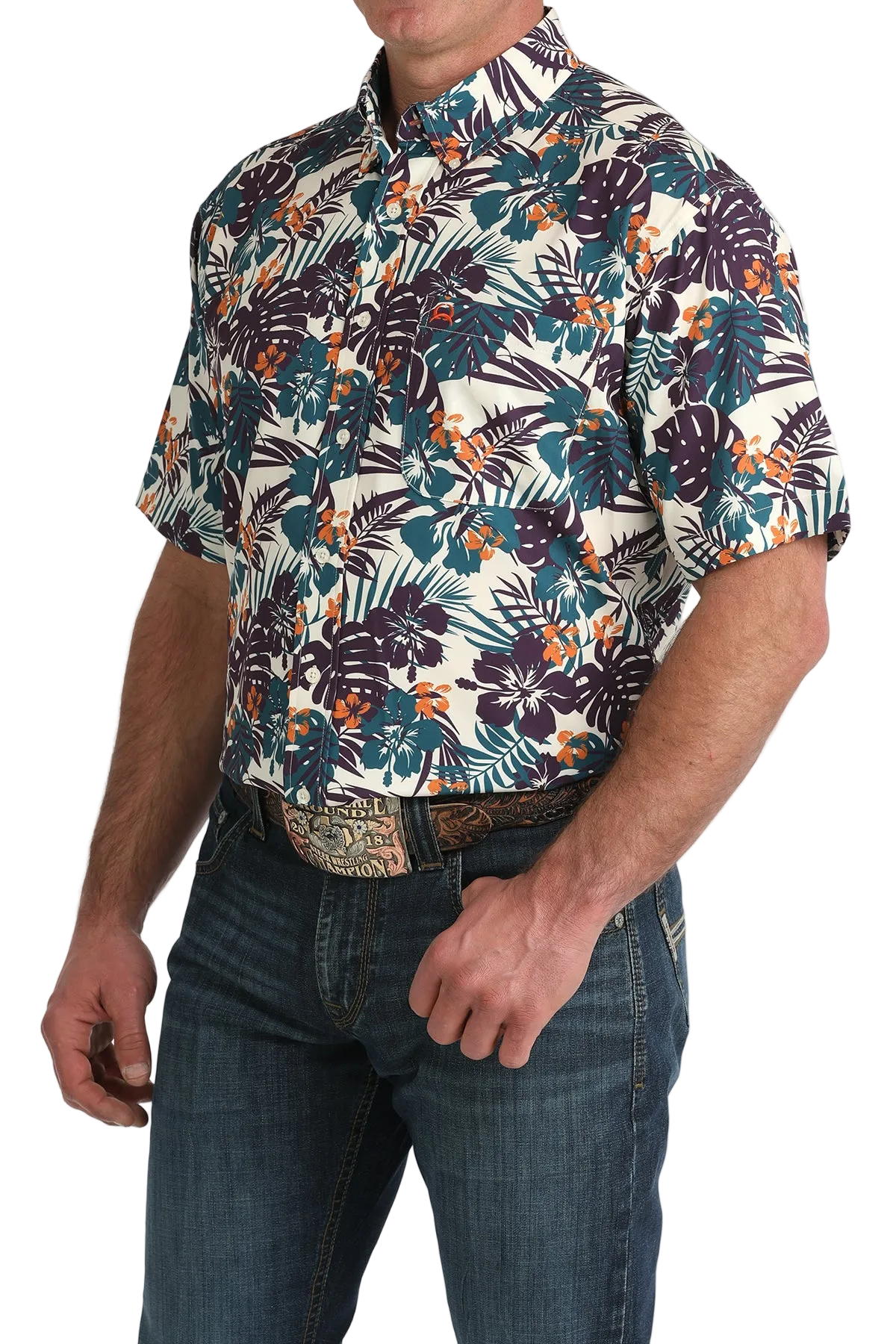 CINCH MENS SHORT SLEEVE PRINT ARENAFLEX SHIRT - WHITE