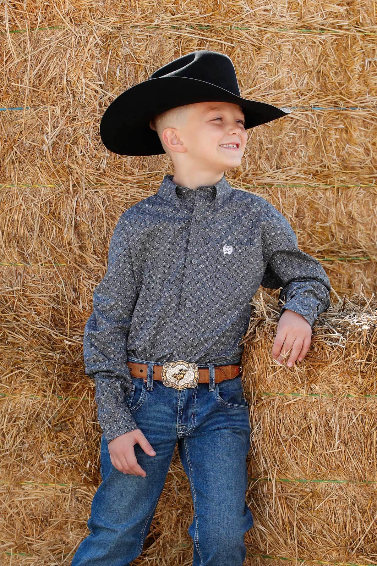 CINCH BOYS LONG SLEEVE PRINT SHIRT - GRAY