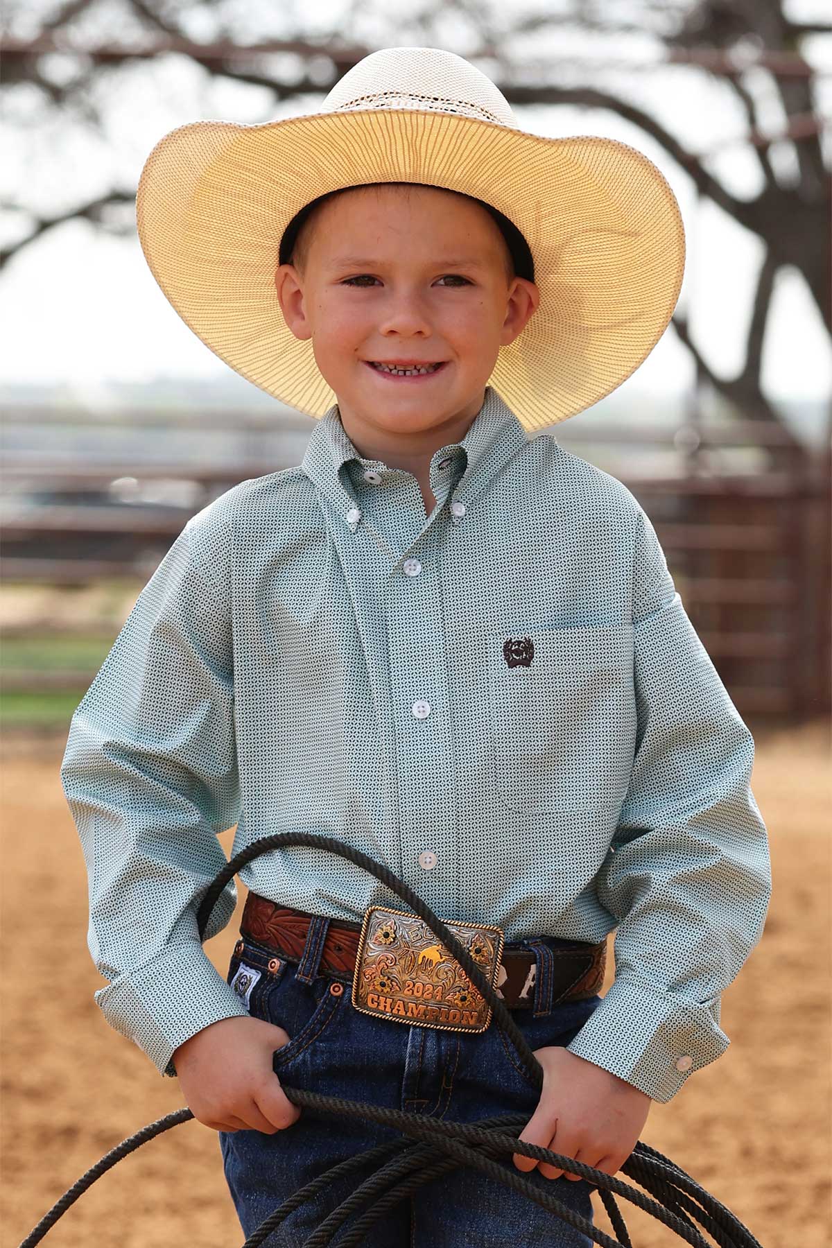 CINCH BOYS LONG SLEEVE PRINT SHIRT - BLUE