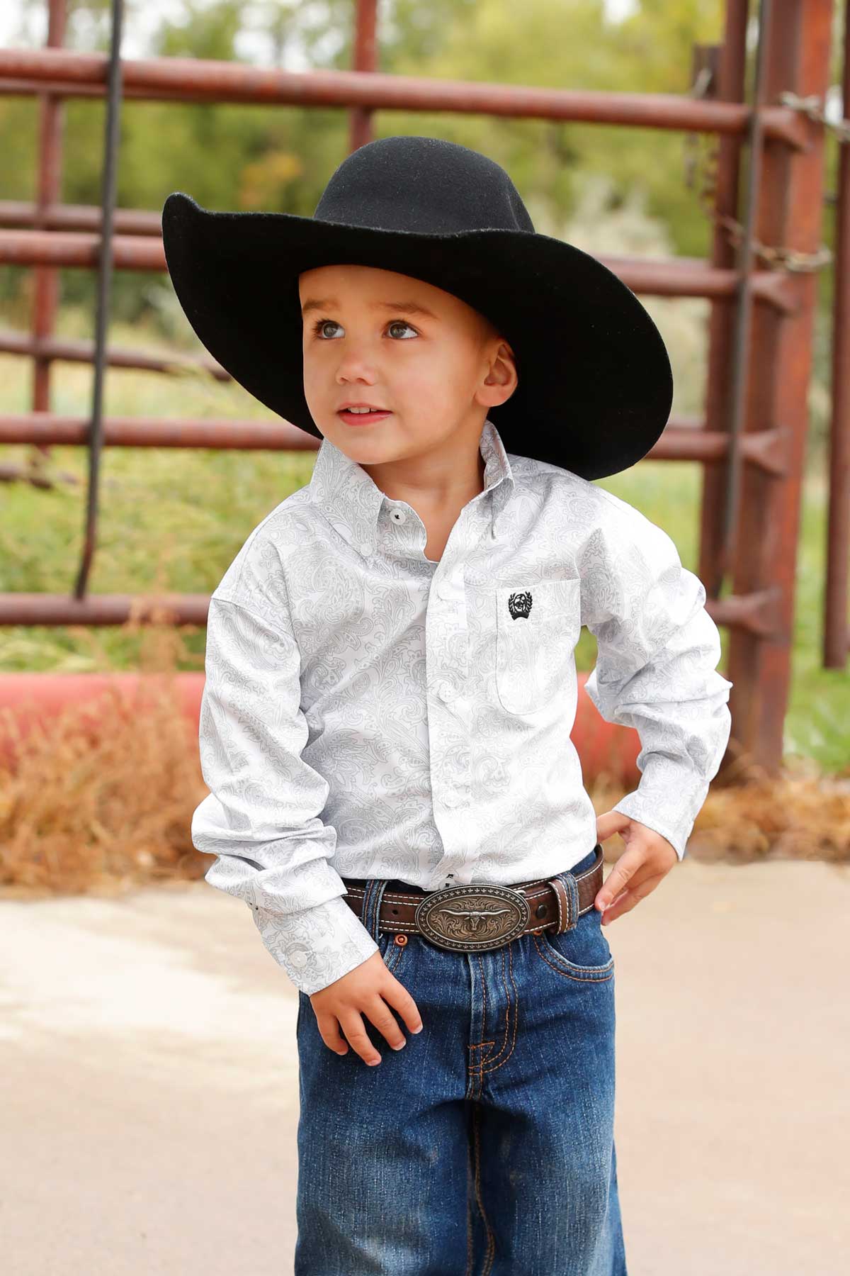 CINCH TODDLER BOYS LONG SLEEVE PRINT SHIRT - WHITE