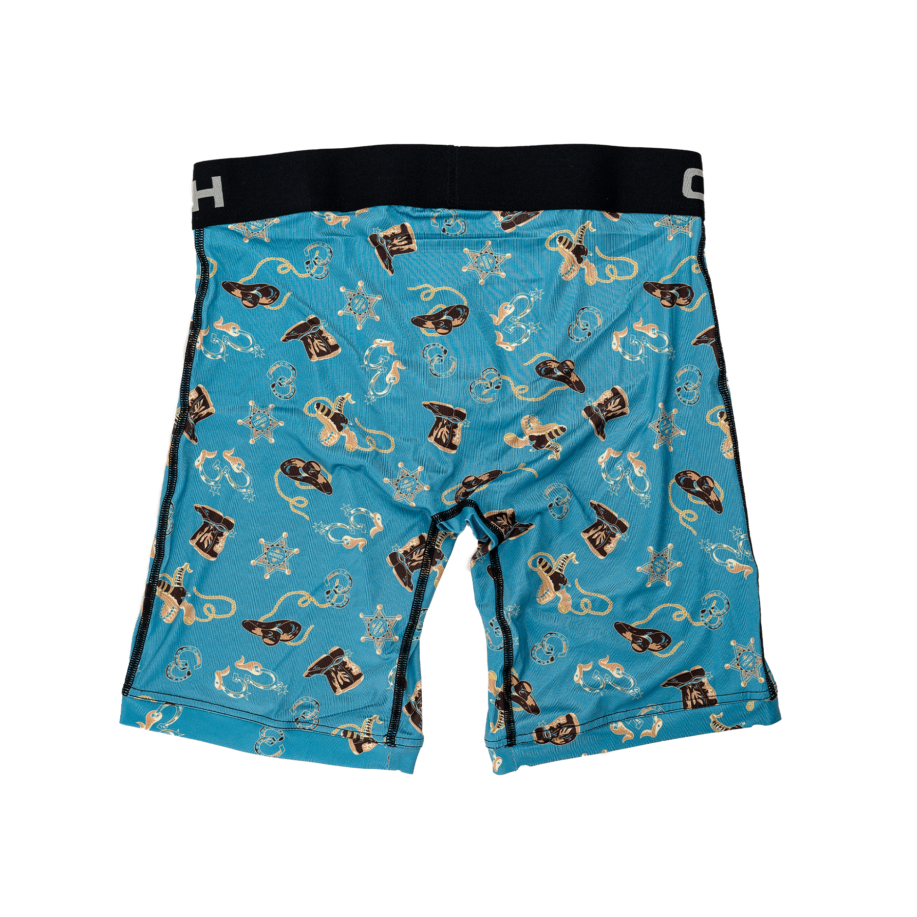 Back view of men's Cinch underwear with a black waistband, featuring an all-over 'sheriff' pattern