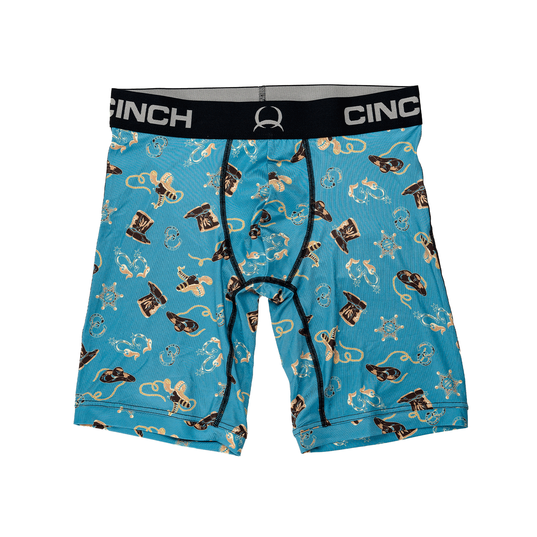 Front view of men's Cinch underwear with a black waistband, featuring an all-over 'sheriff' pattern