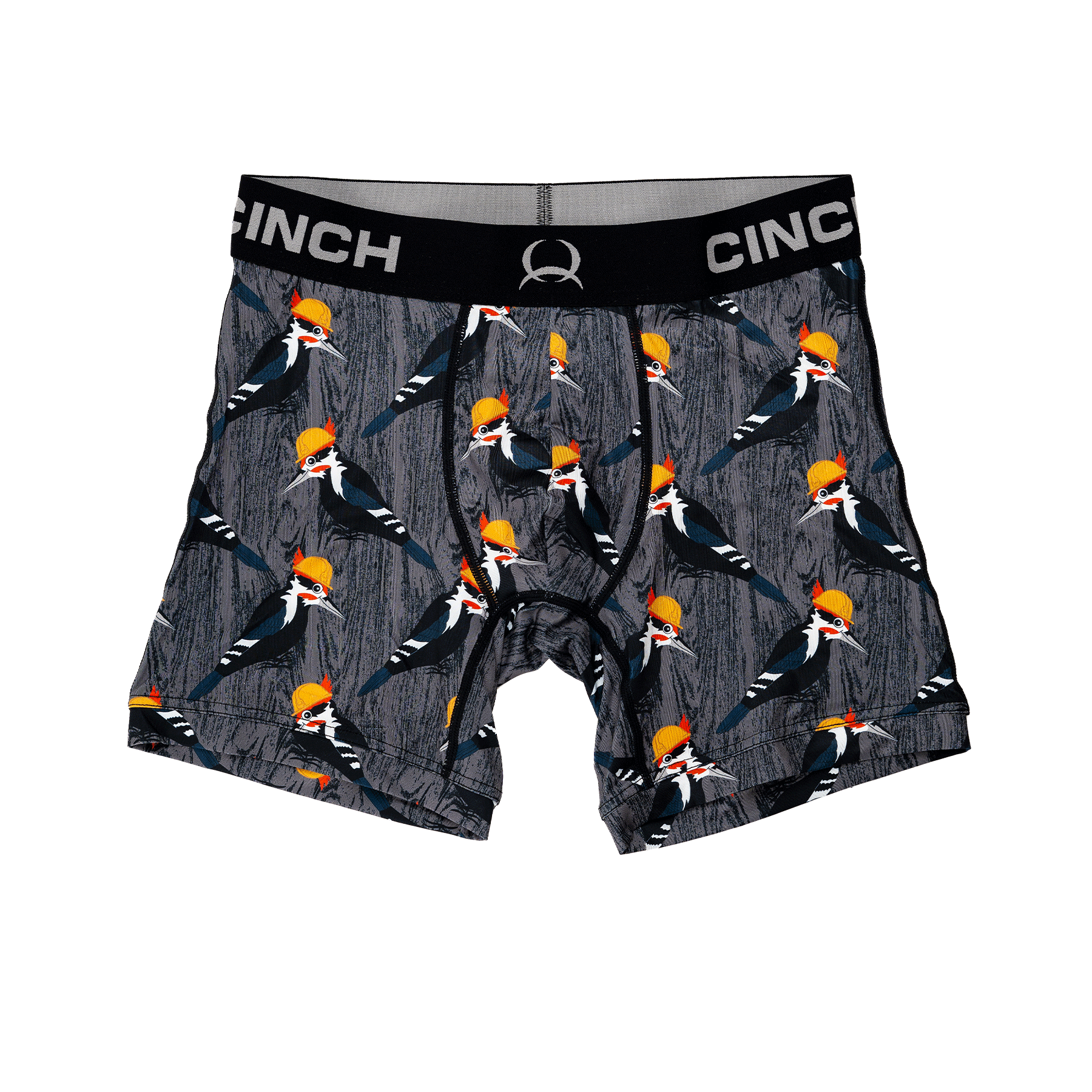 Front view of men's Cinch underwear with a black waistband, featuring an all-over 'woodpecker' pattern