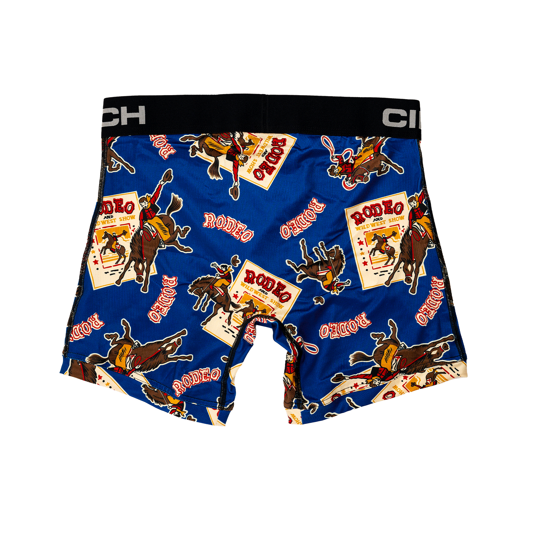 Back view of men's Cinch underwear with a black waistband, featuring an all-over 'rodeo' pattern