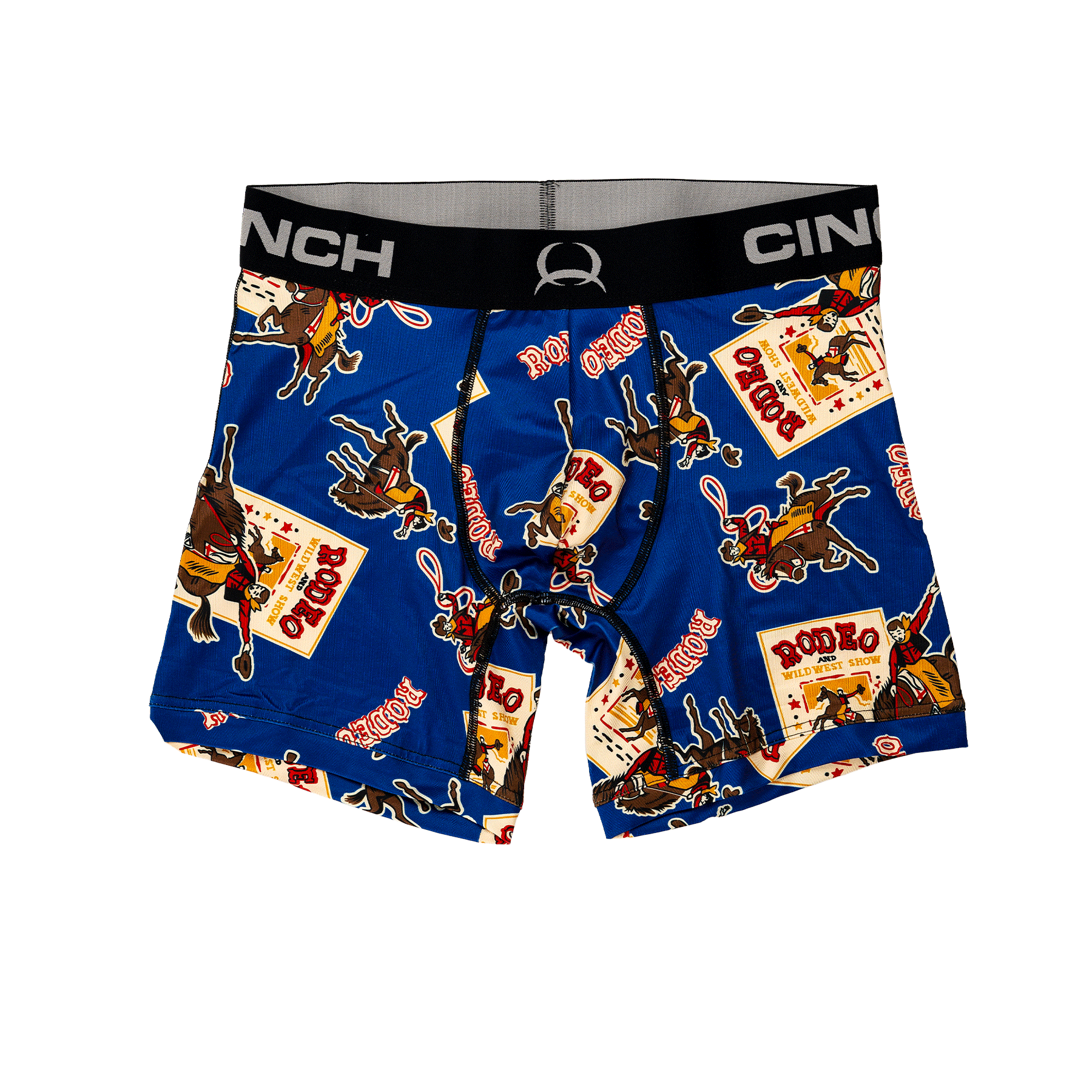 Front view of men's Cinch underwear with a black waistband, featuring an all-over 'rodeo' pattern