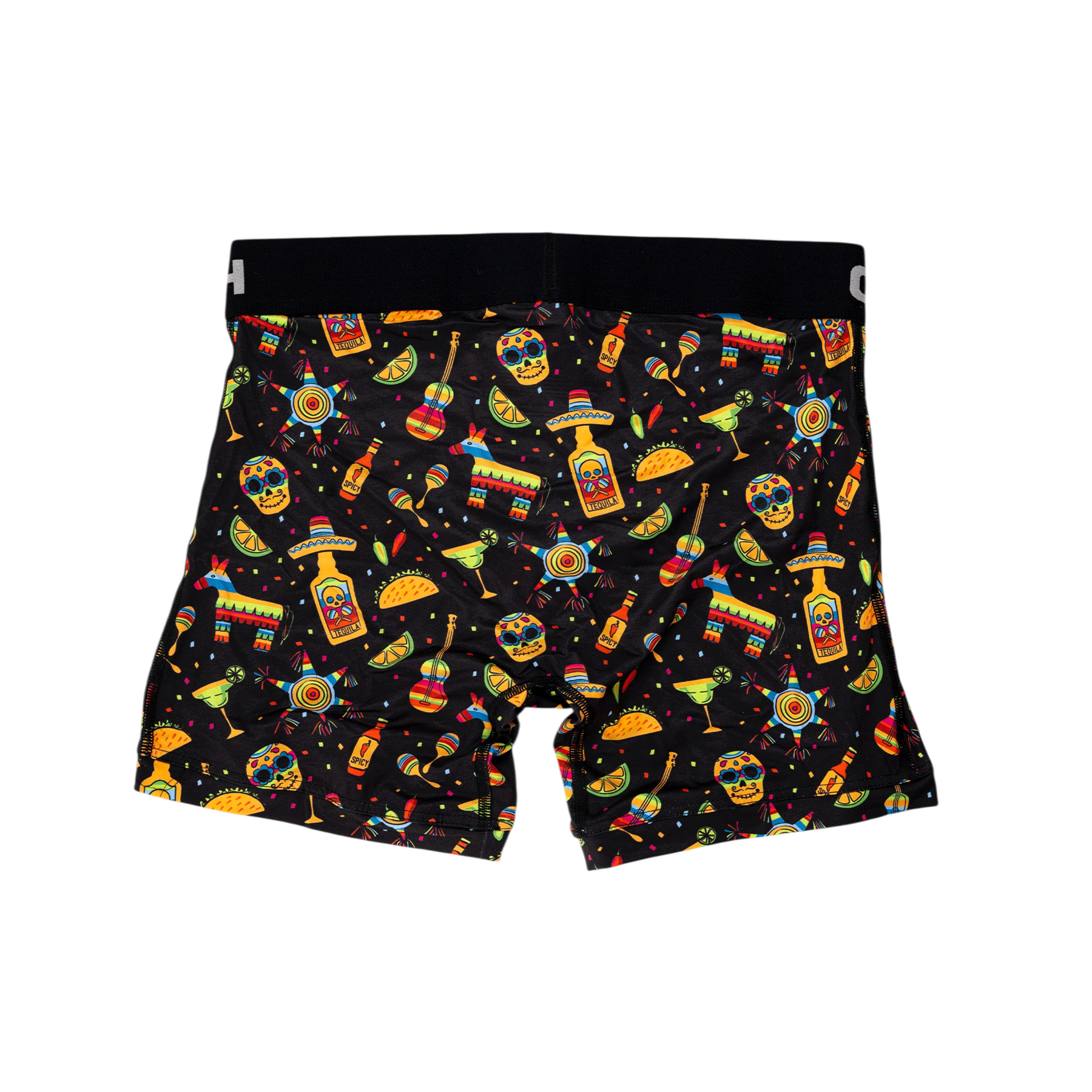 Back view of men's Cinch underwear with a black waistband, featuring an all-over 'fiesta' pattern on a black background