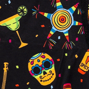 Close-up of men's Cinch underwear featuring an all-over 'fiesta' pattern on a black background