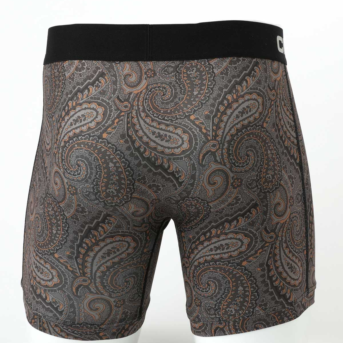 Back view of gray men's Cinch underwear with a black waistband and an all-over paisley pattern