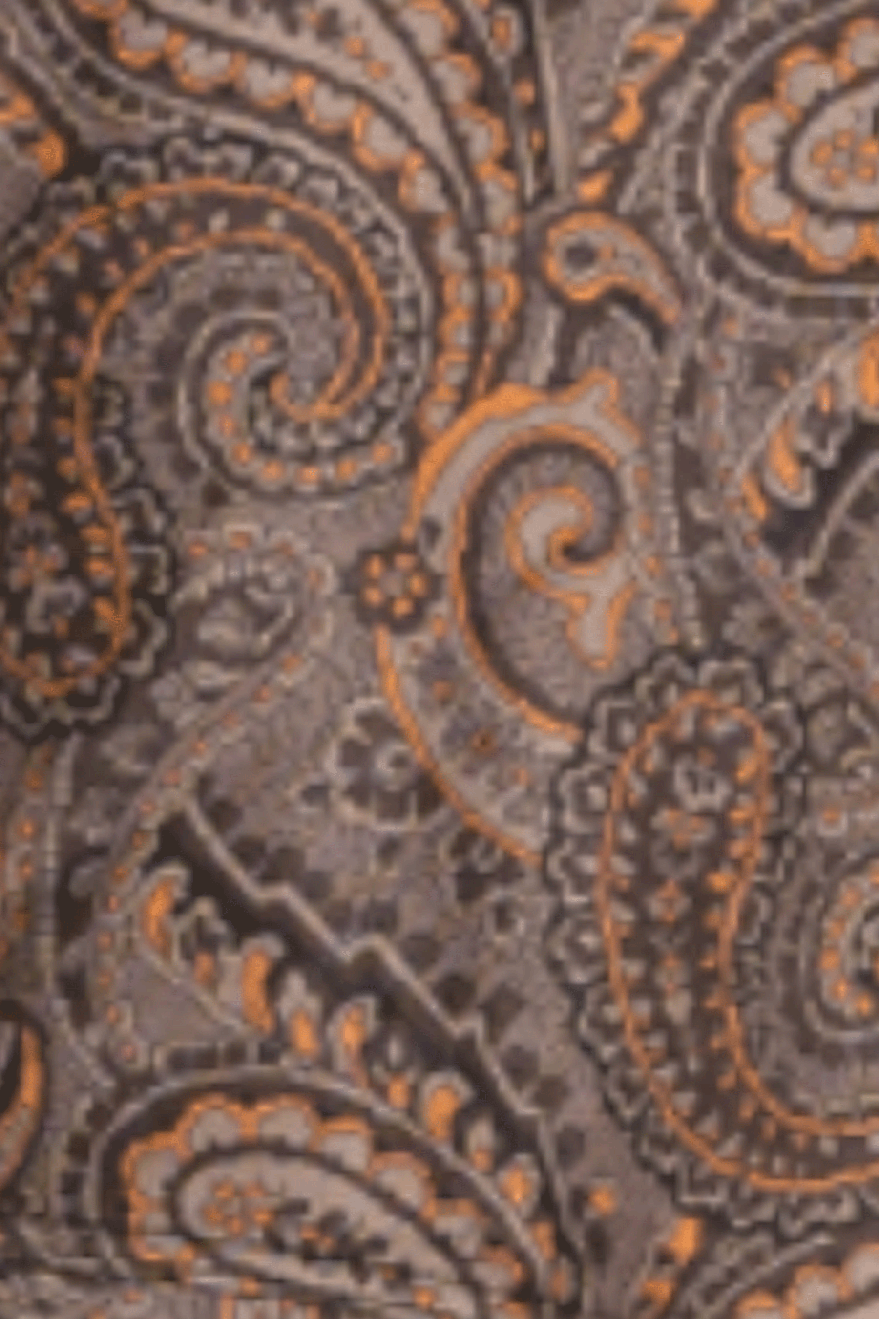 Close-up of a pair of men’s boxer briefs with a brown paisley pattern