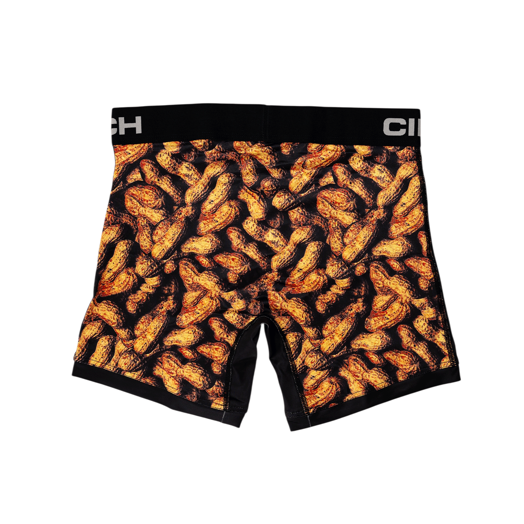 Back view of men's Cinch underwear with a black waistband, featuring an all-over 'peanuts' pattern