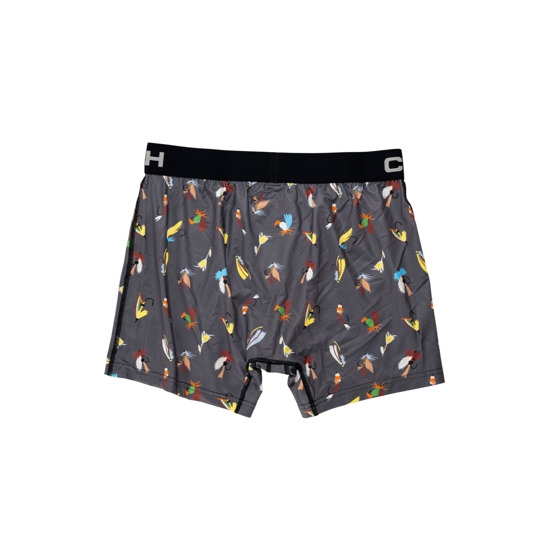 Back view of men's Cinch gray underwear with a black waistband and an all-over fly pattern