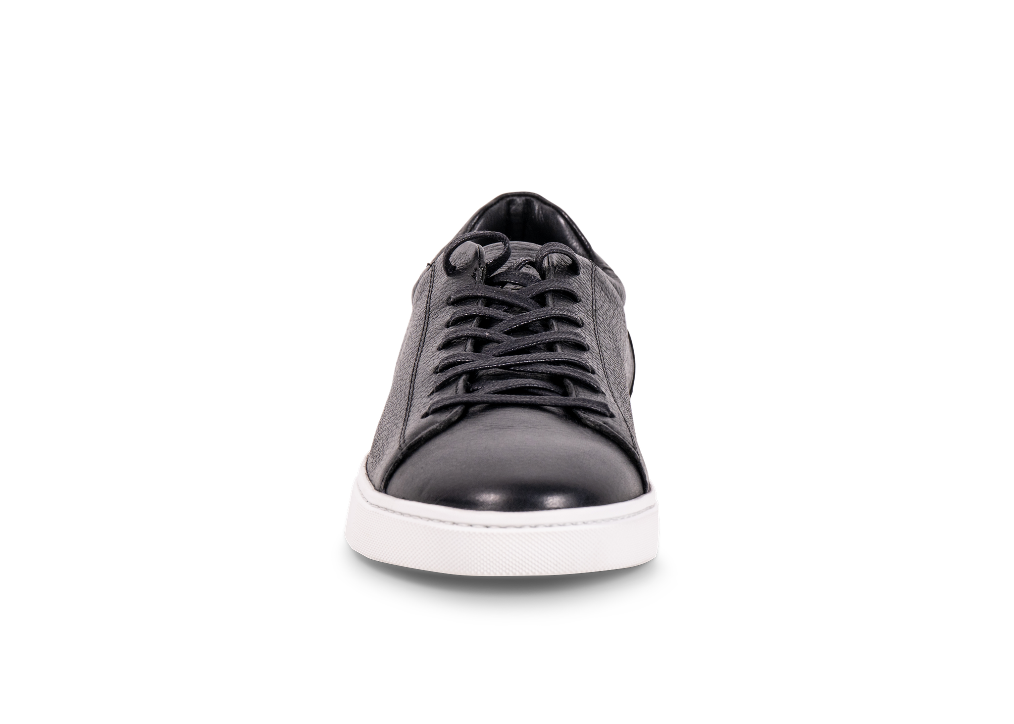 Go West Supply black leather sneaker with a white sole on a white background