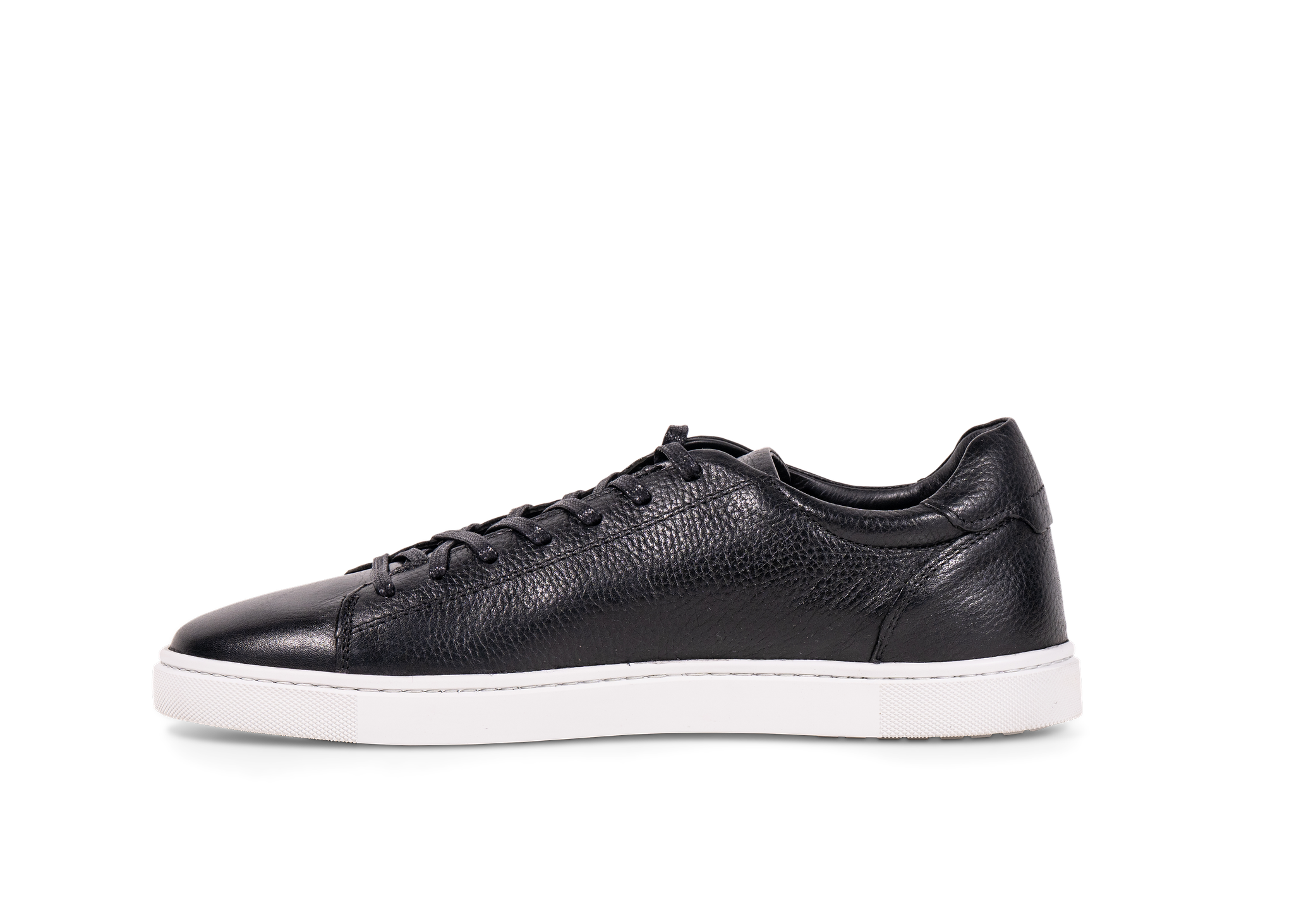 Go West Supply black leather sneaker with a white sole on a white background