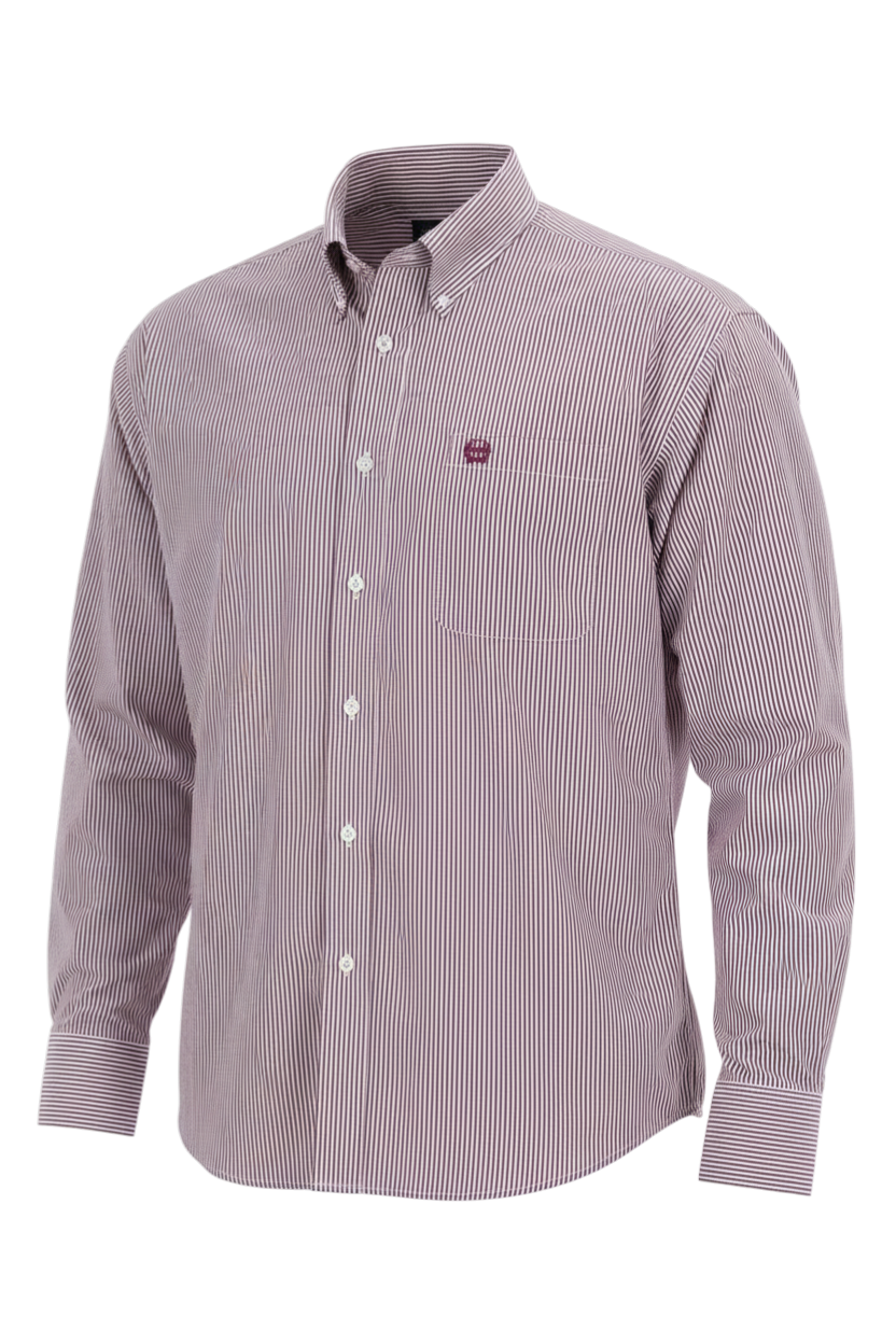 CINCH MEN'S TENCEL STRIPE SHIRT - BURGUNDY
