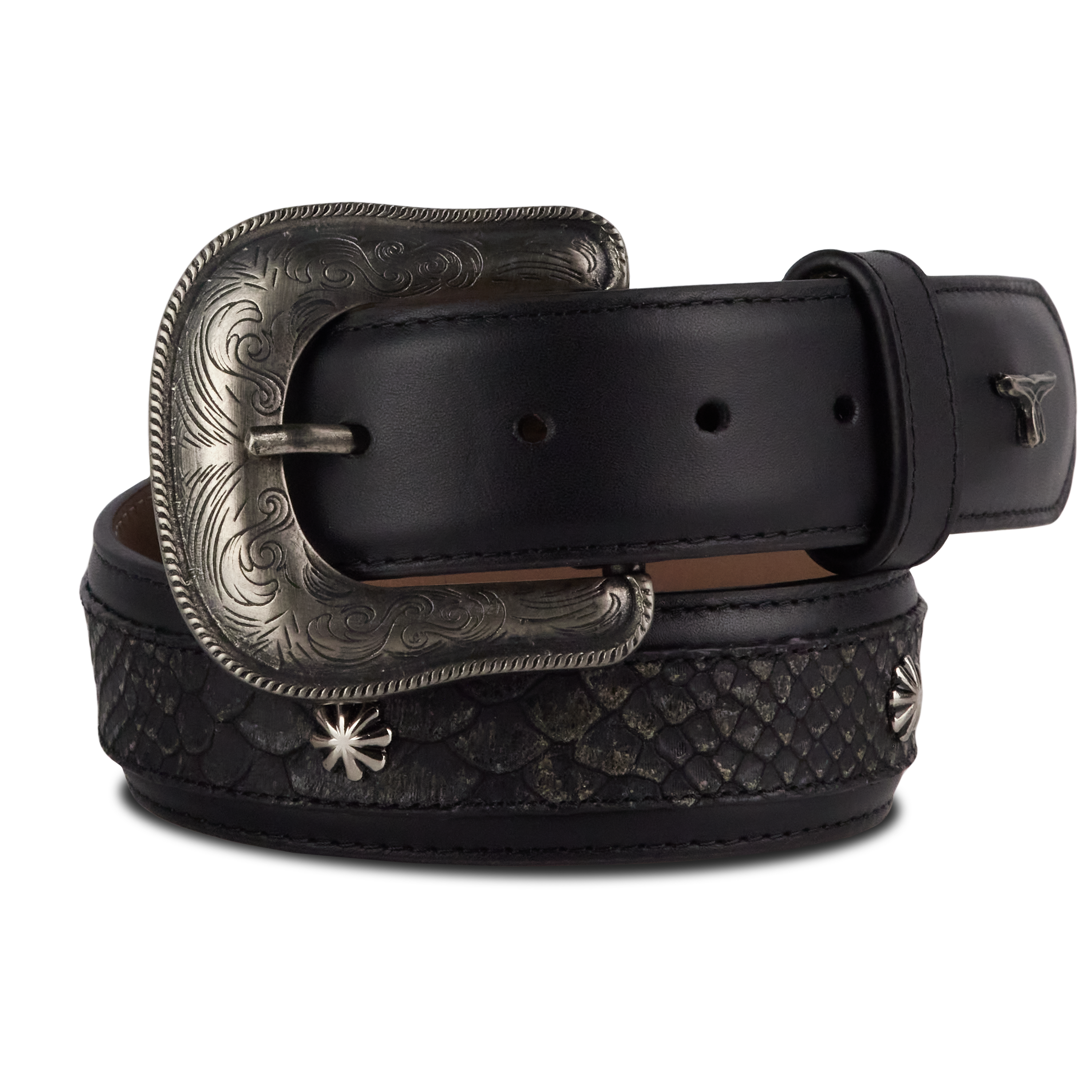 Lane 1.5 Overlay Showdown Belt with Conchos and Single Buckle - Jet Black