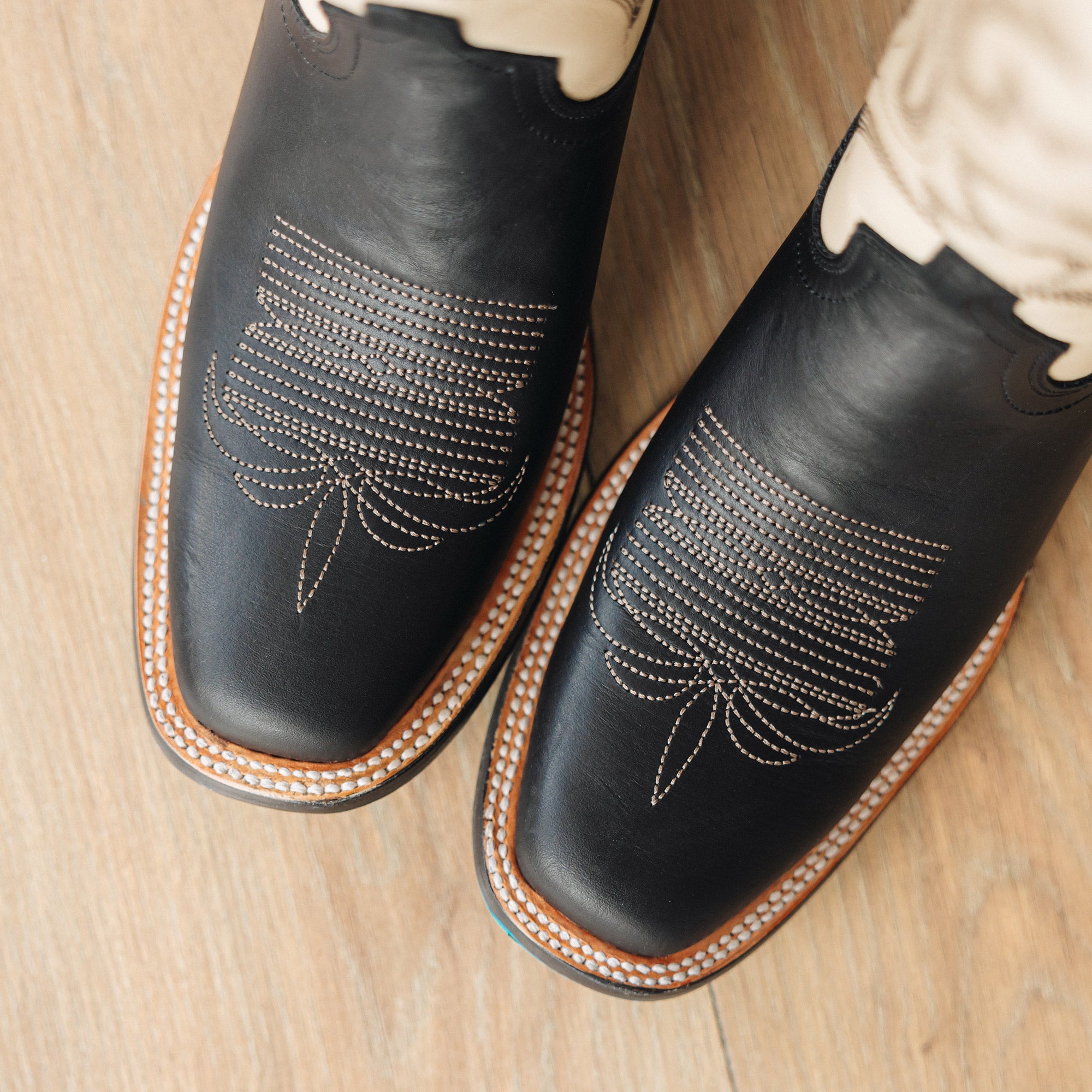 Lane Classic Square Boot - Jet Black and Pale Ivory