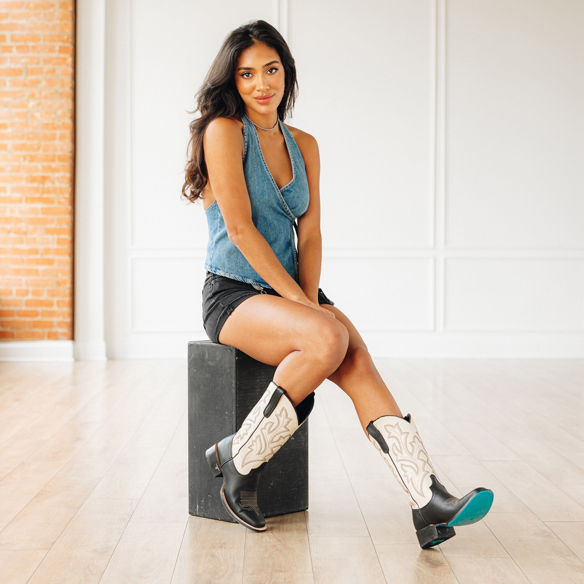 Lane Classic Square Boot - Jet Black and Pale Ivory