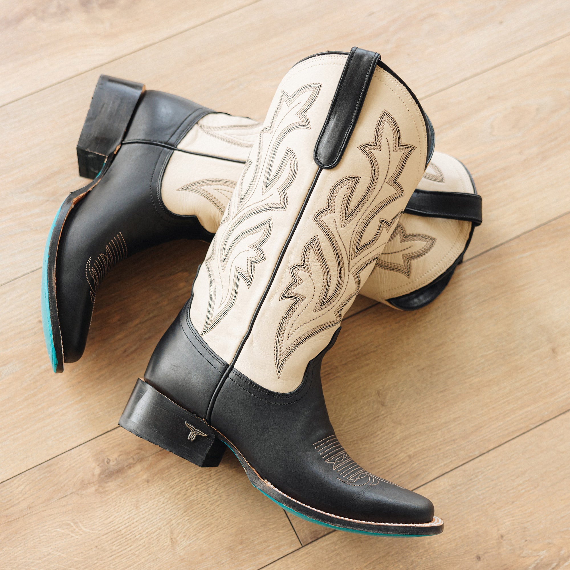 Lane Classic Square Boot - Jet Black and Pale Ivory