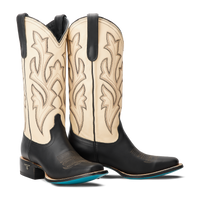 Lane Classic Square Boot - Jet Black and Pale Ivory