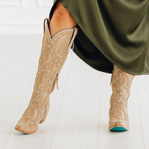 Lane Reverie Knee High Corset - Latte Suede and Powder Blue