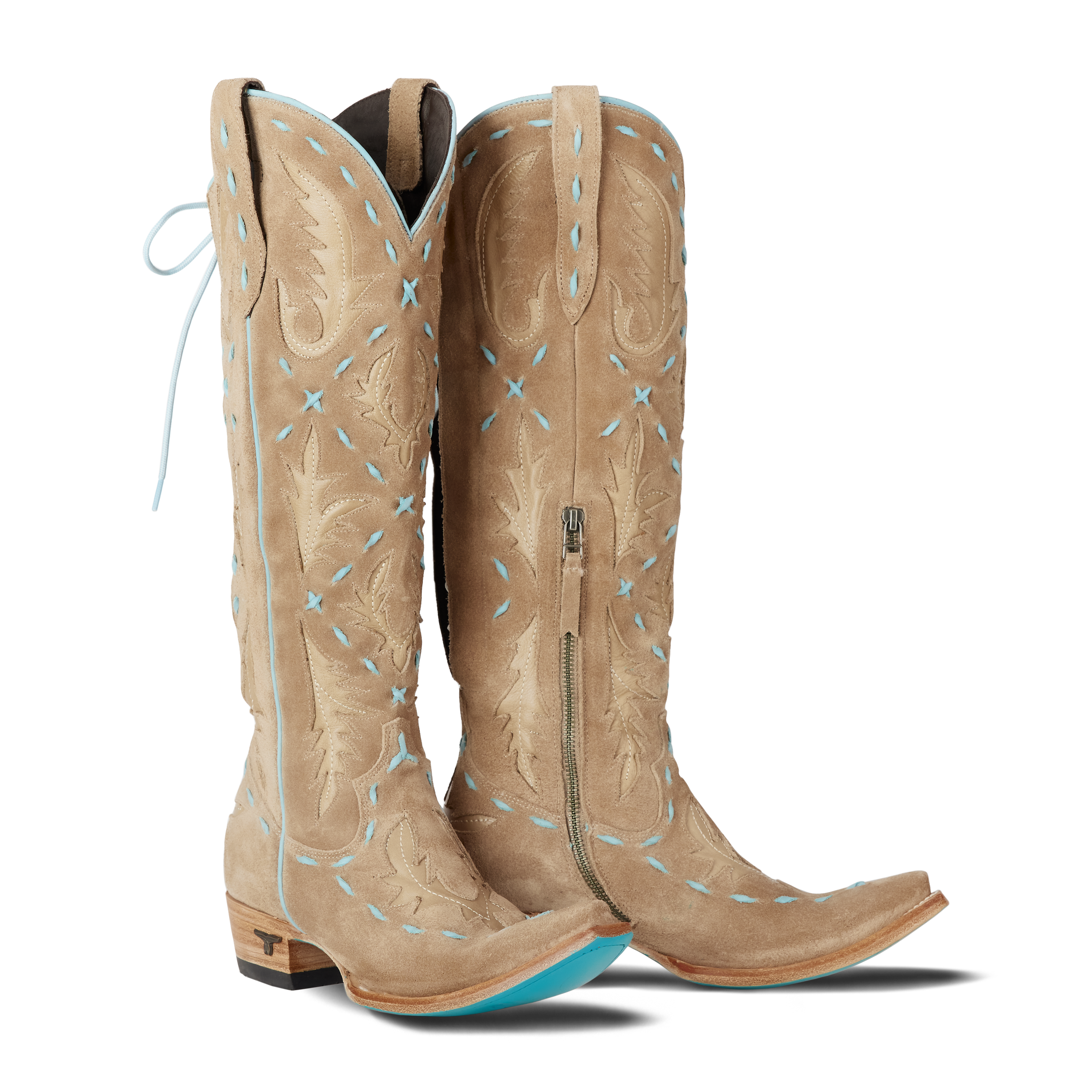 Lane Reverie Knee High Corset - Latte Suede and Powder Blue