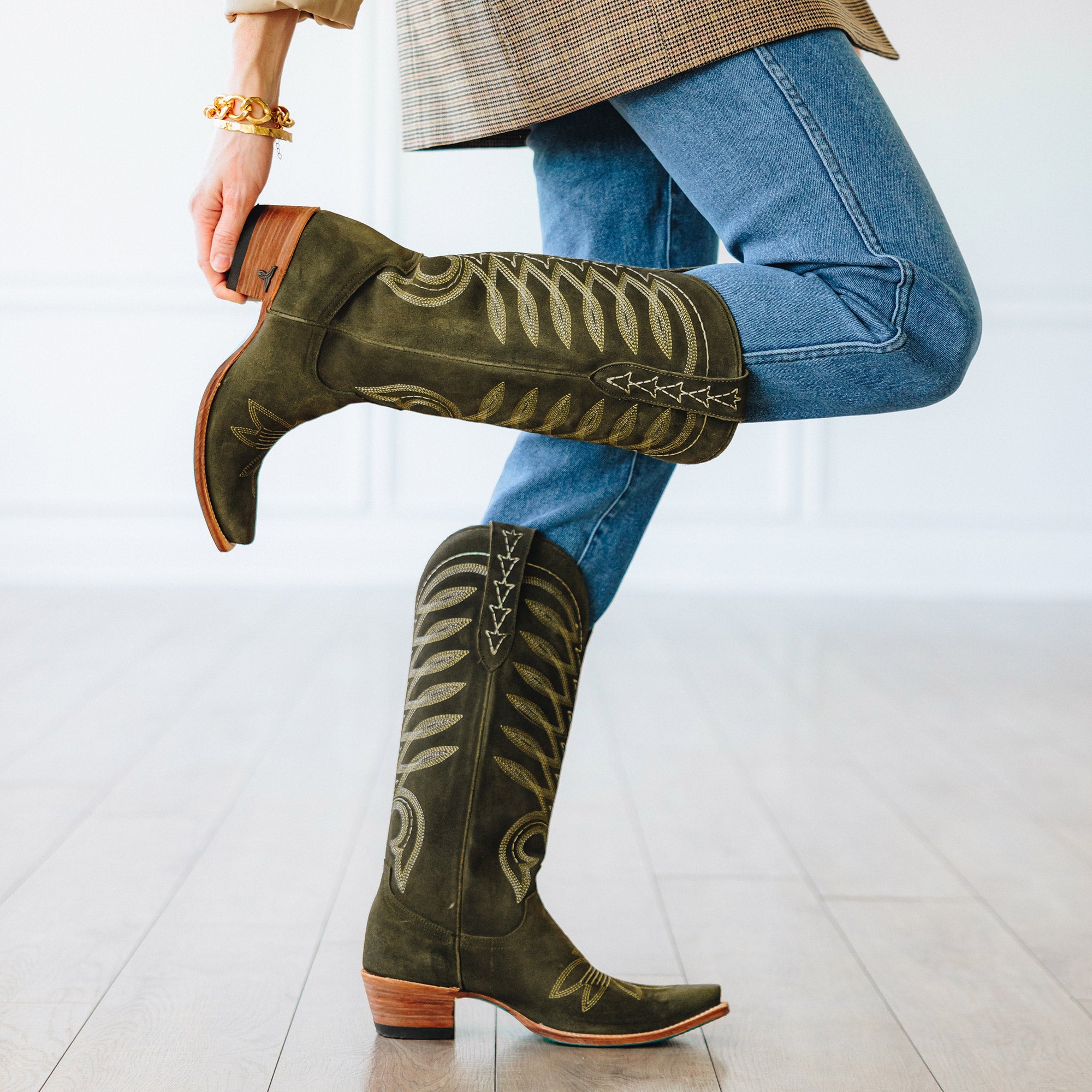 Lane Squash Blossom Boot - Olive Suede