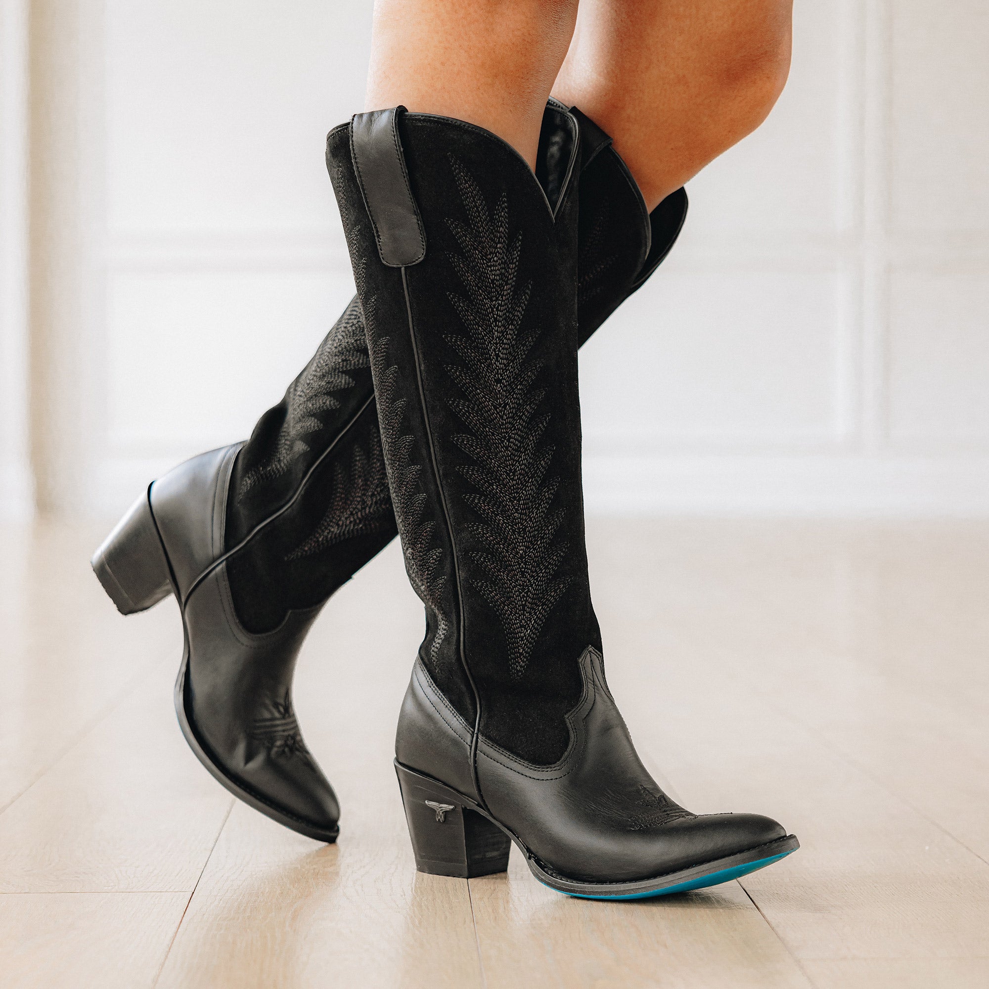 Lane Jentry Knee High Boot - Jet Black & Soft Black Suede
