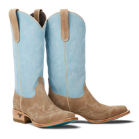 Lane Saratoga Square Boot - Latte Suede and Powder Blue